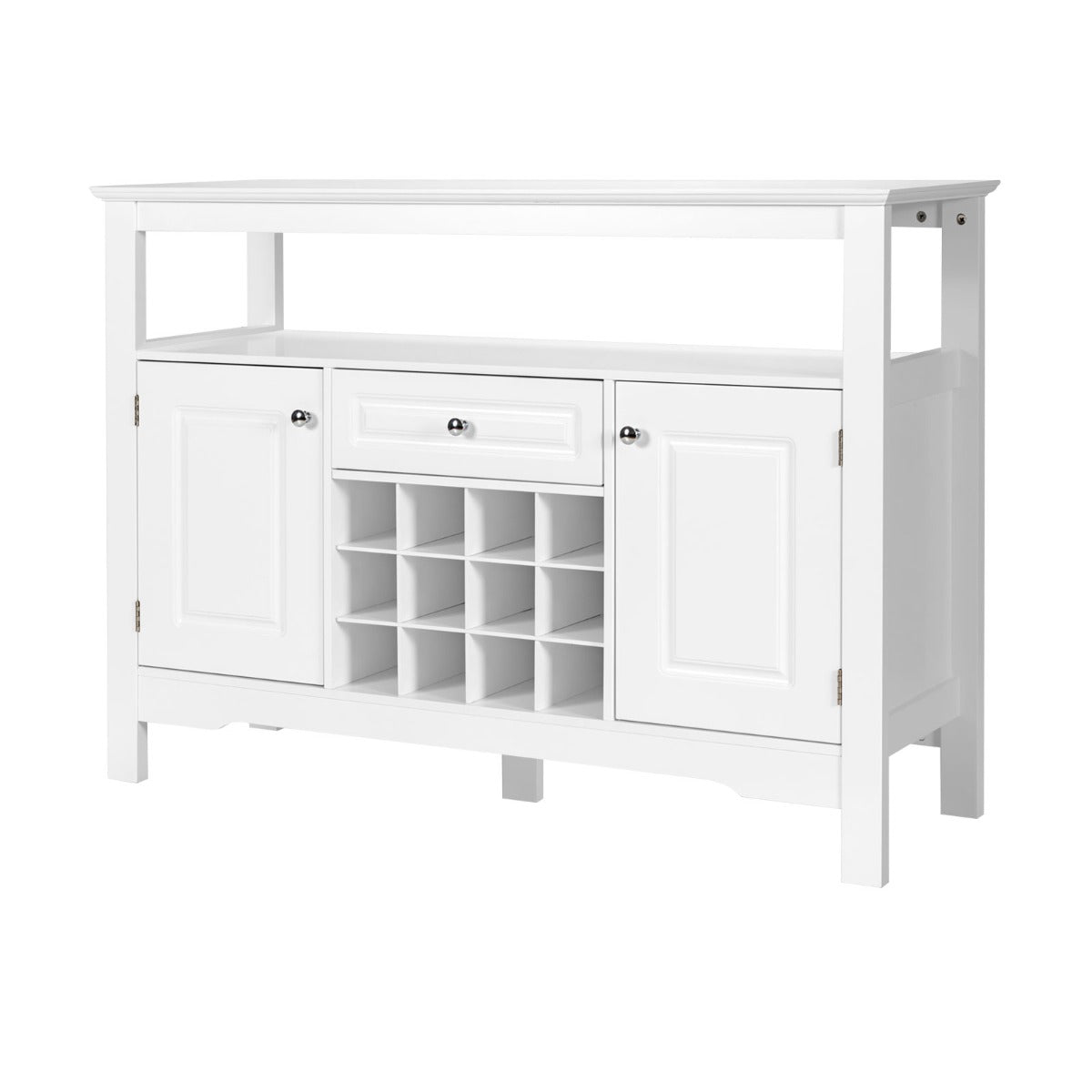 Buffet, Credenza soggiorno, Porta bottiglie vino, per cucina a forma incrociata, Bianco, Costway, 1