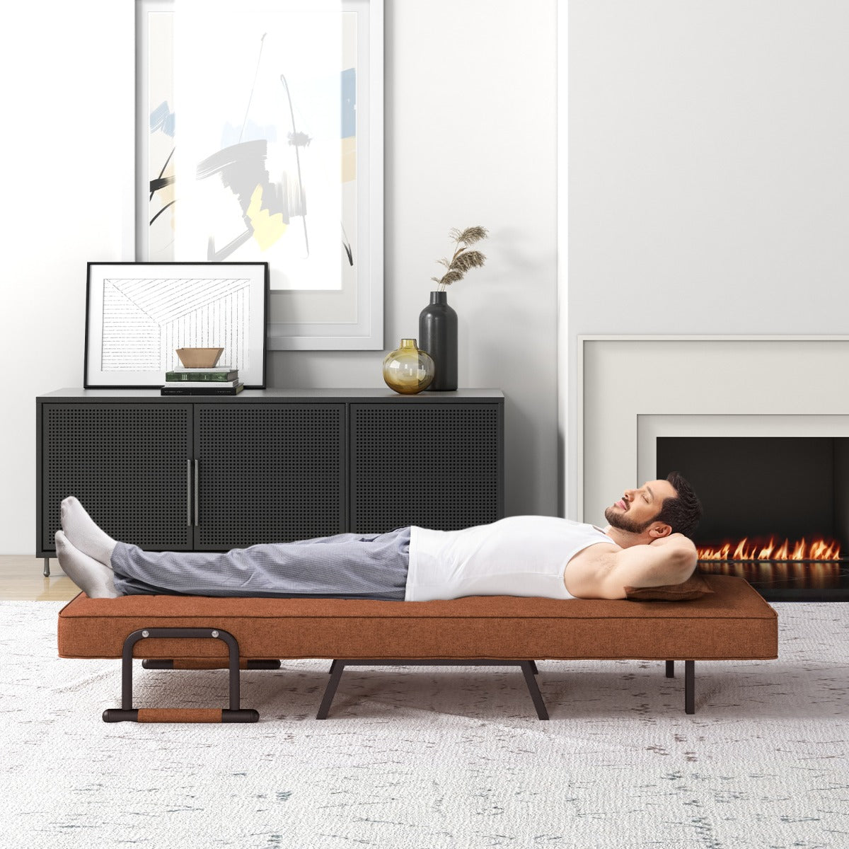 Poltrona letto, Divano letto, trasformabile con schienale regolabile in 6 posizioni cuscino rimovibile, Caffè, Costway, 3
