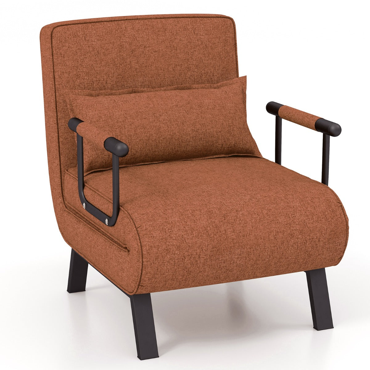 Poltrona letto, Divano letto, trasformabile con schienale regolabile in 6 posizioni cuscino rimovibile, Caffè, Costway, 1