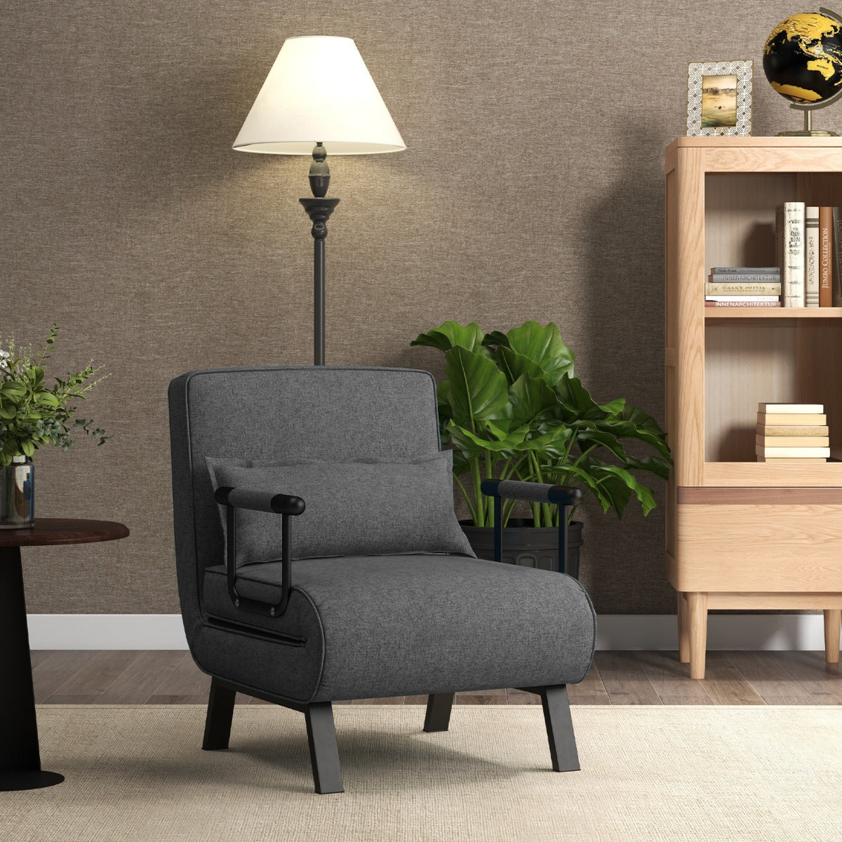 Poltrona letto, Divano letto, trasformabile con schienale regolabile in 6 posizioni cuscino rimovibile Grigio, Costway, 2