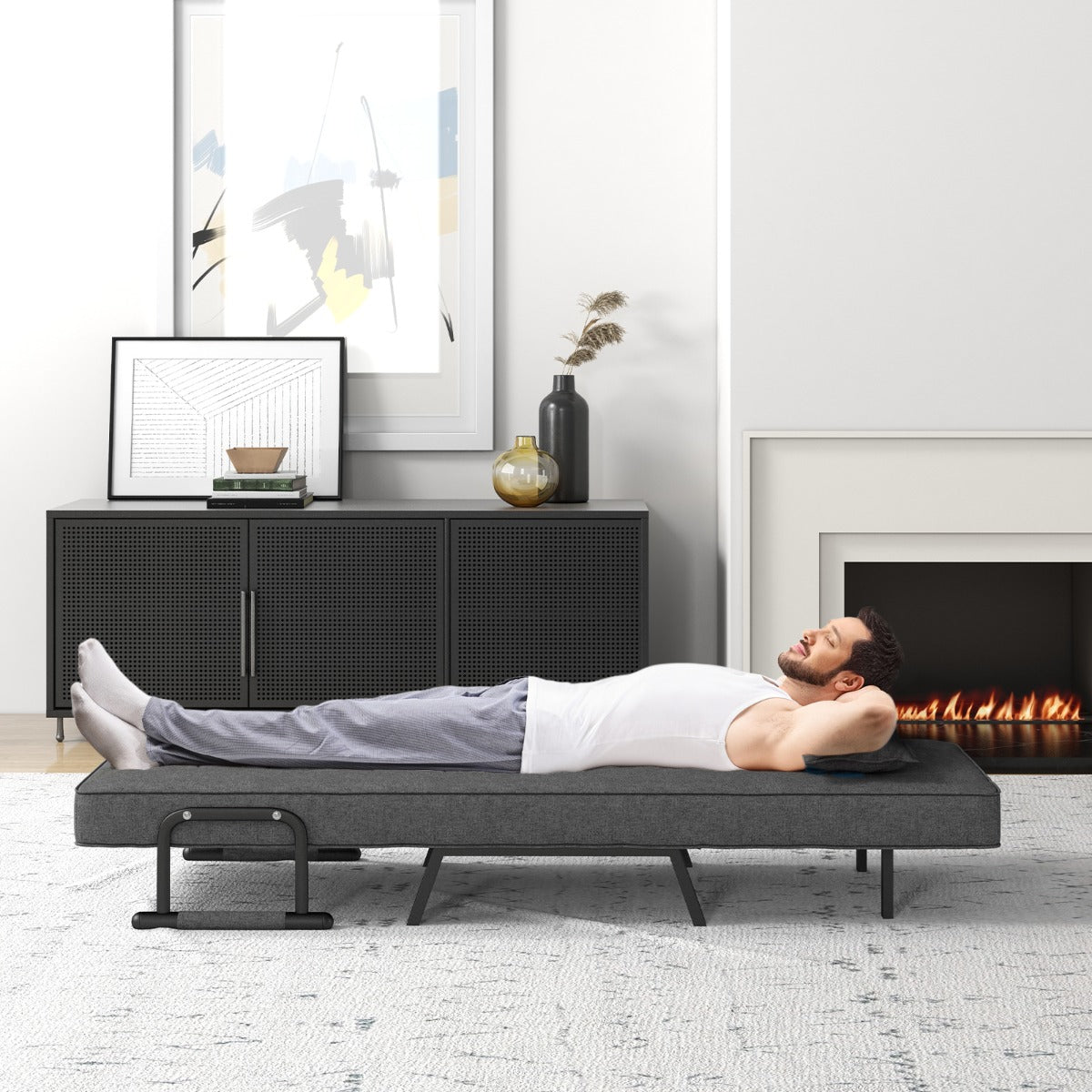 Poltrona letto, Divano letto, trasformabile con schienale regolabile in 6 posizioni cuscino rimovibile Grigio, Costway, 3