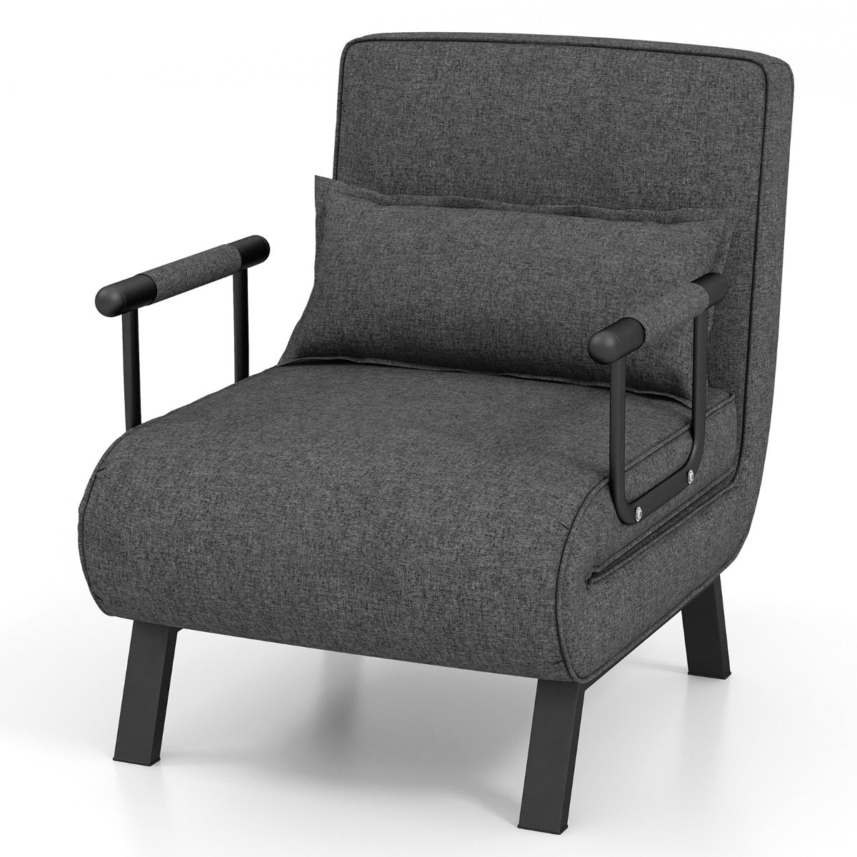 Poltrona letto, Divano letto, trasformabile con schienale regolabile in 6 posizioni cuscino rimovibile Grigio, Costway, 4