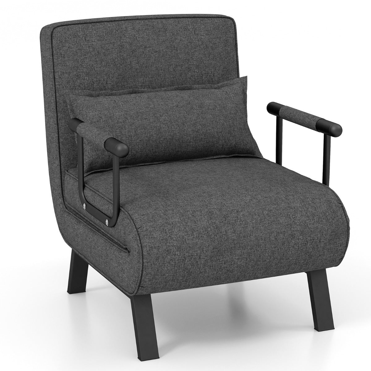 Poltrona letto, Divano letto, trasformabile con schienale regolabile in 6 posizioni cuscino rimovibile Grigio, Costway, 1