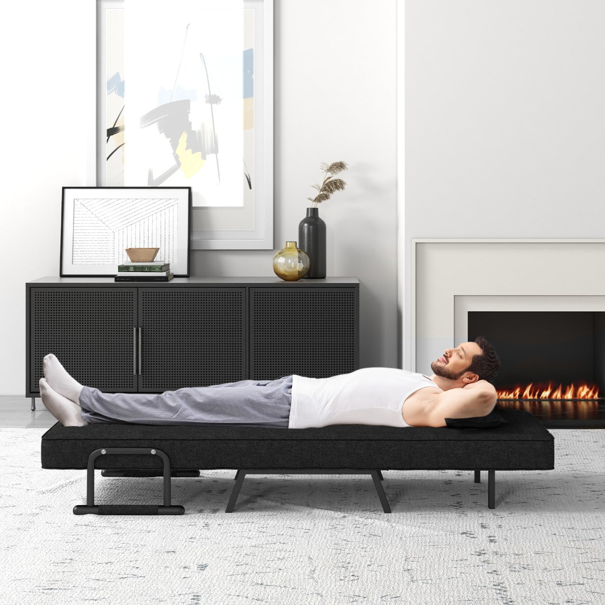 Poltrona letto, Divano letto, trasformabile con schienale regolabile in 6 posizioni cuscino rimovibile, Nero, Costway, 3