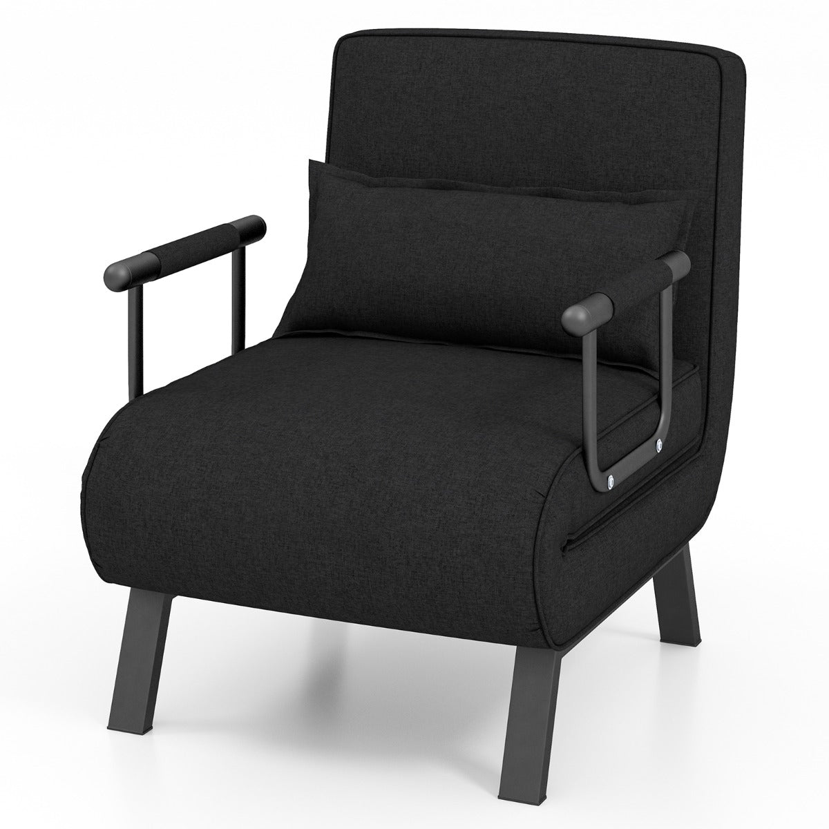 Poltrona letto, Divano letto, trasformabile con schienale regolabile in 6 posizioni cuscino rimovibile, Nero, Costway, 4