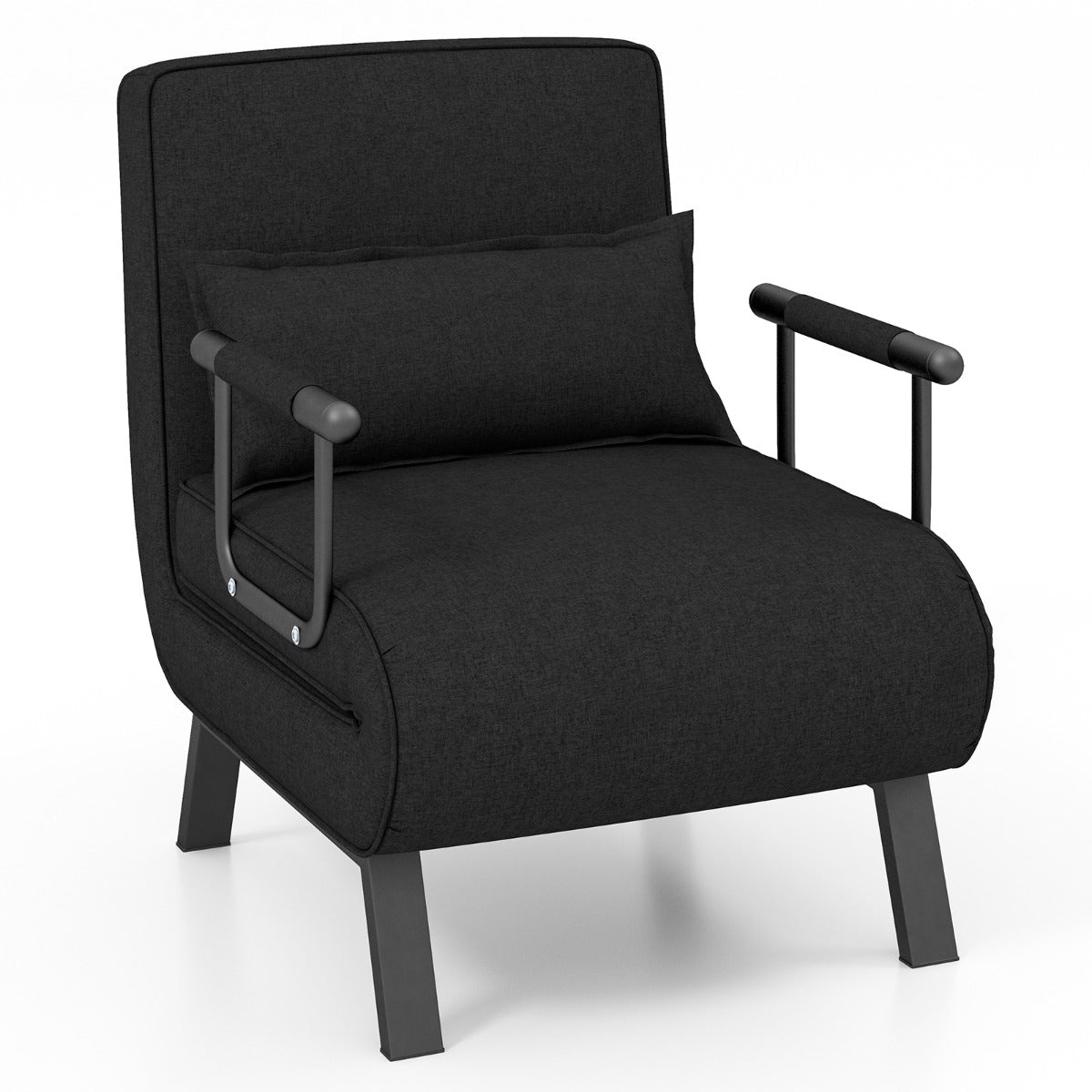 Poltrona letto, Divano letto, trasformabile con schienale regolabile in 6 posizioni cuscino rimovibile, Nero, Costway, 1