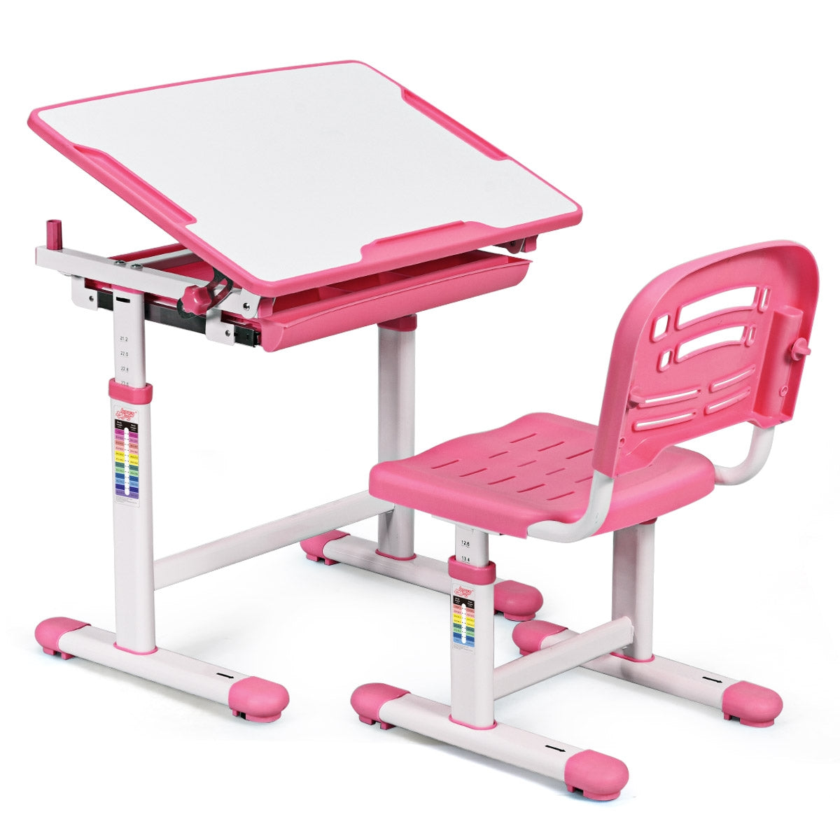 Set, Scrivania bambini elementari, Sedia per bambini, Tavolo e sedie bambini, regolabile in altezza, Rosa, Costway, 1