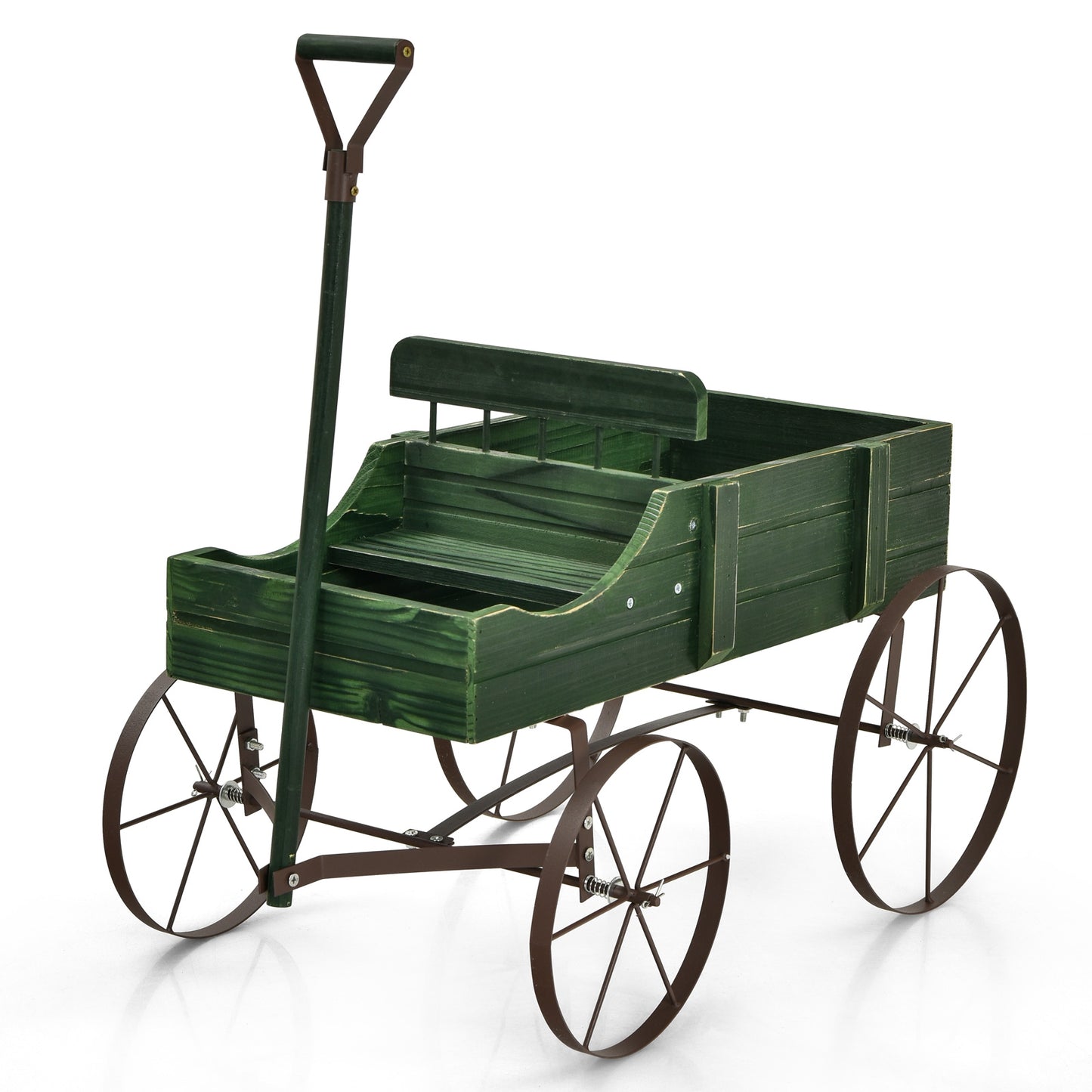 Piedistallo per piante, Carrettino di legno fioriera con ruote e 2 sezioni per piante, Aiuole da Giardino, Verde, Costway, 1