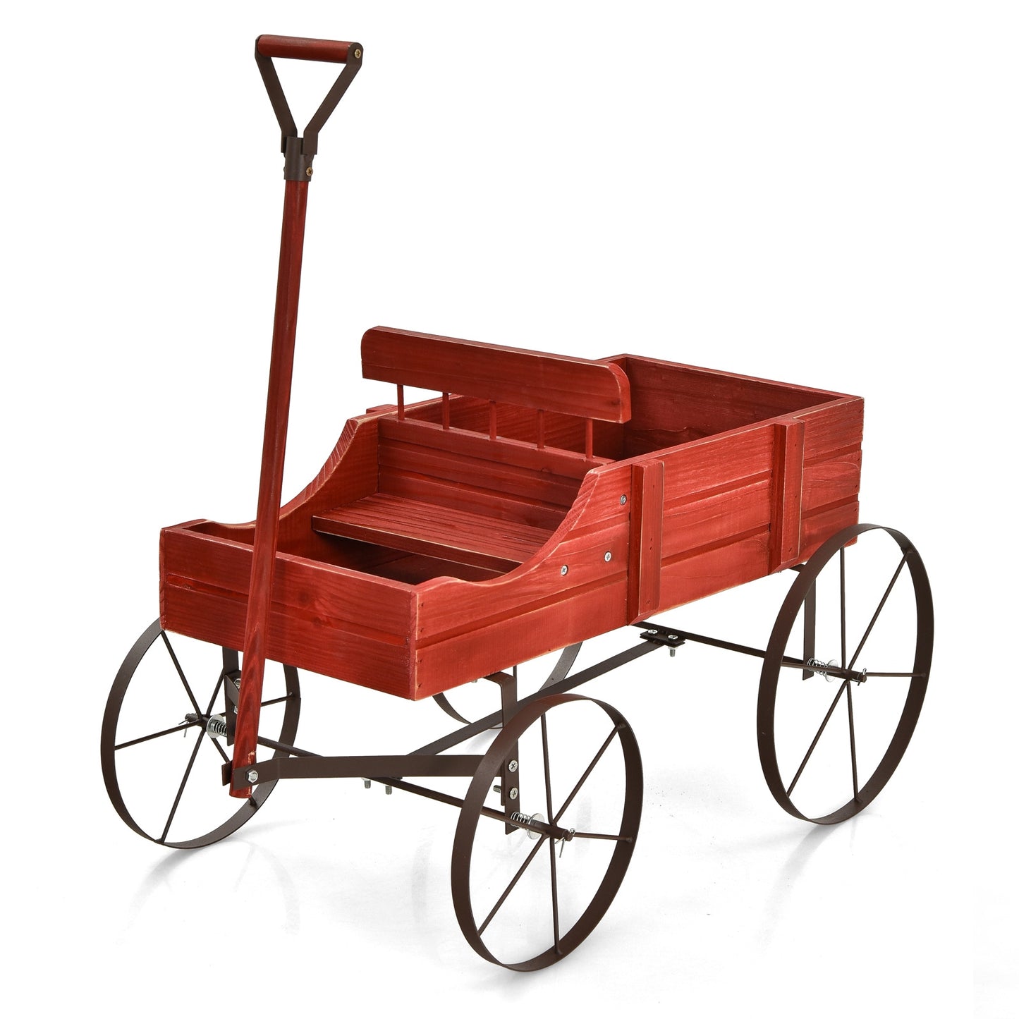 Piedistallo per piante, Carrettino di legno fioriera con ruote e 2 sezioni per piante, Aiuole da Giardino, Rosso, Costway, 1