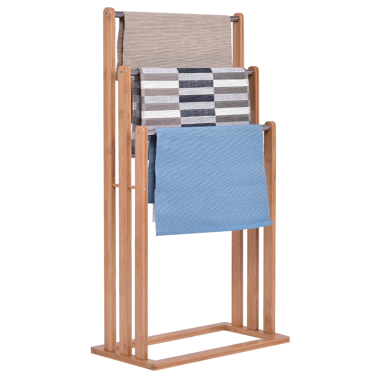 Porta asciugamani bagno, Porta asciugamani, Appendi asciugamani bagno, in legno di bambu con 3 barre, Costway, 1