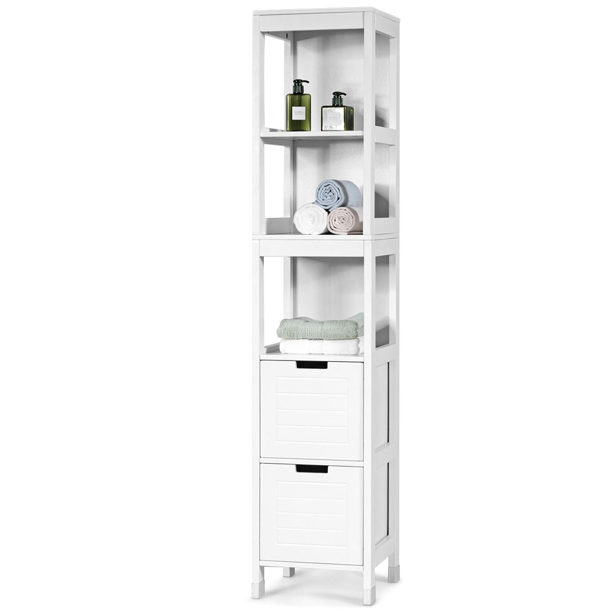 Mobiletto bagno salvaspazio, Armadio bagno, Colonna bagno salvaspazio, Armadietto bagno, Bianco, Costway, 1
