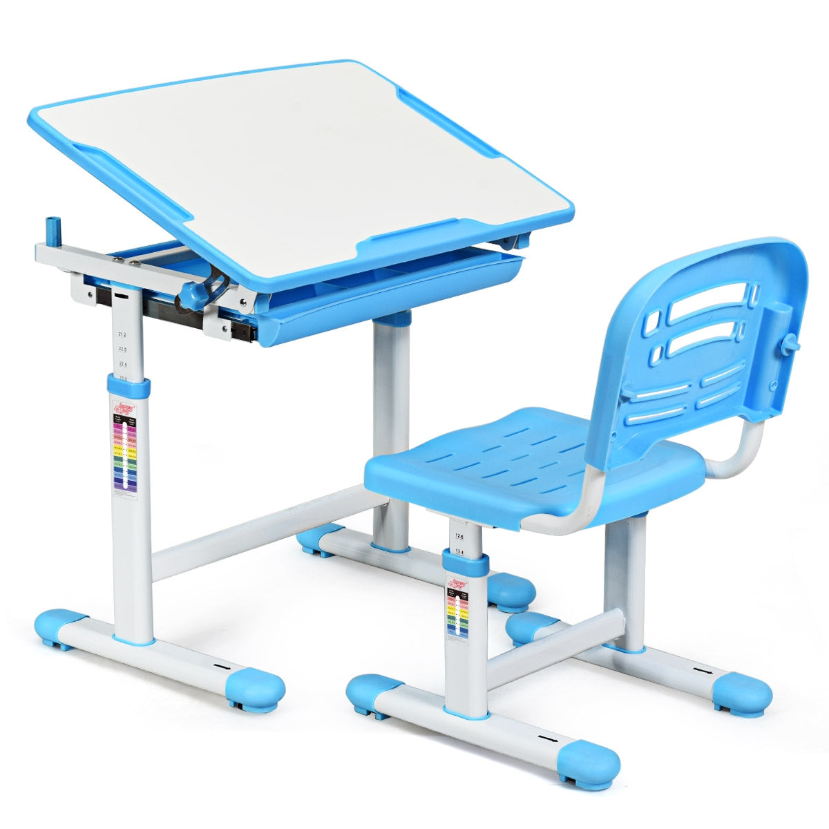 Set, Scrivania bambini elementari, Sedia per bambini, Tavolo e sedie bambini, Scrivania bambini elementari, Blu, Costway, 1