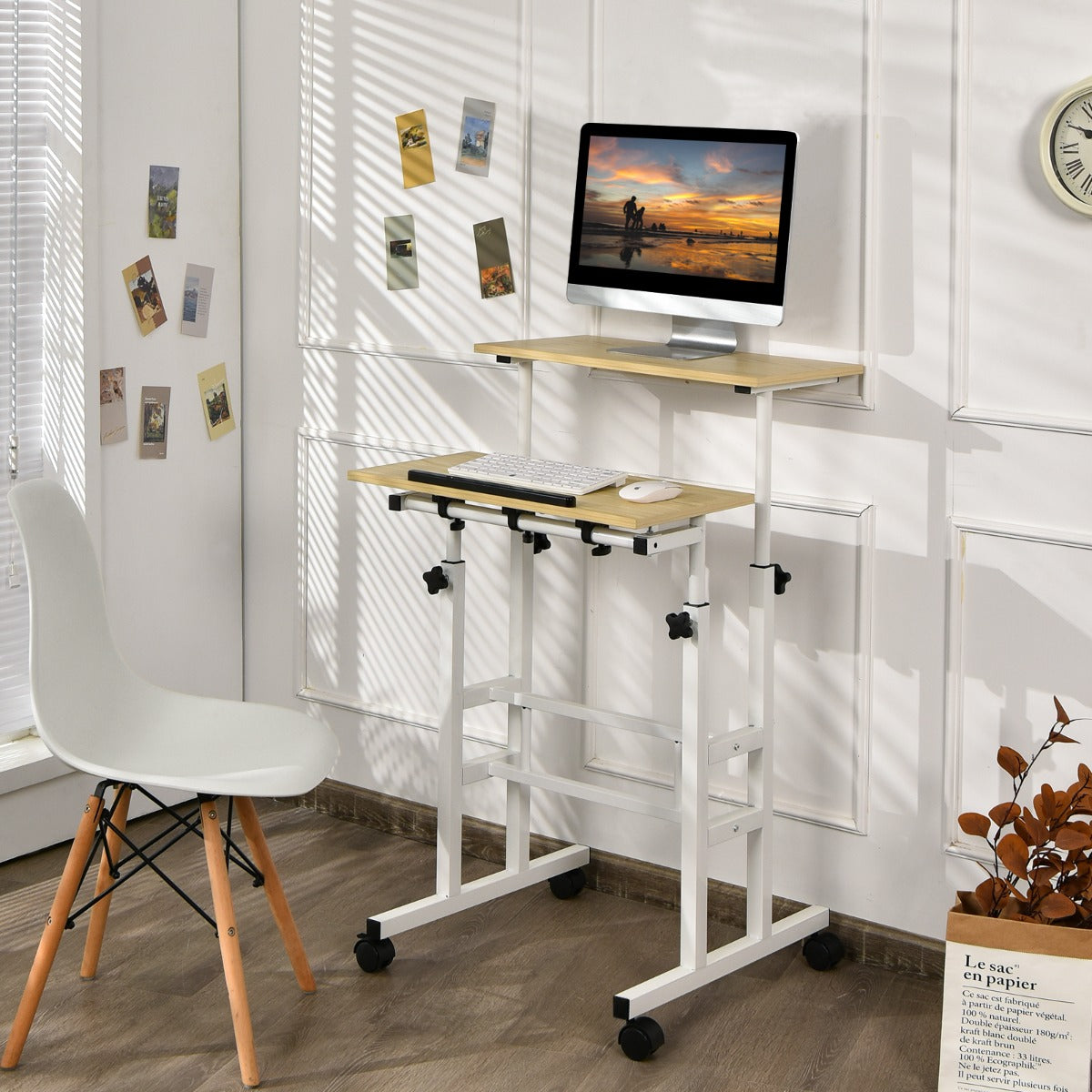 Mobile scrivania, Scrivania PC, Scrivania ufficio, Tavolo con ruote, regolabile in altezza, Naturale, Costway, 2
