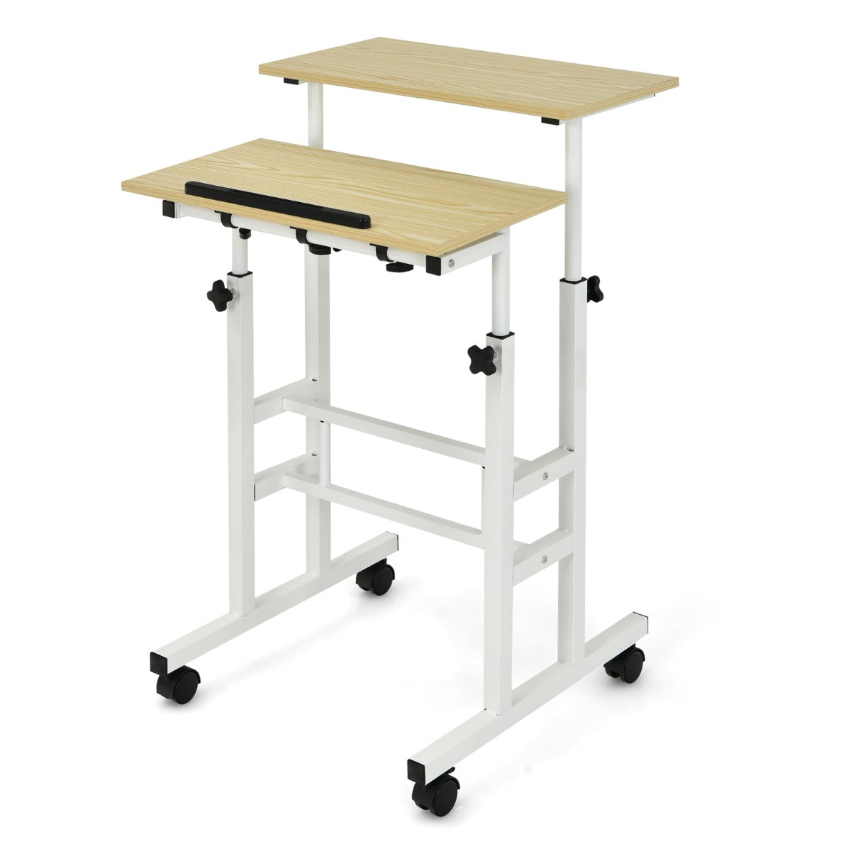 Mobile scrivania, Scrivania PC, Scrivania ufficio, Tavolo con ruote, regolabile in altezza, Naturale, Costway, 1