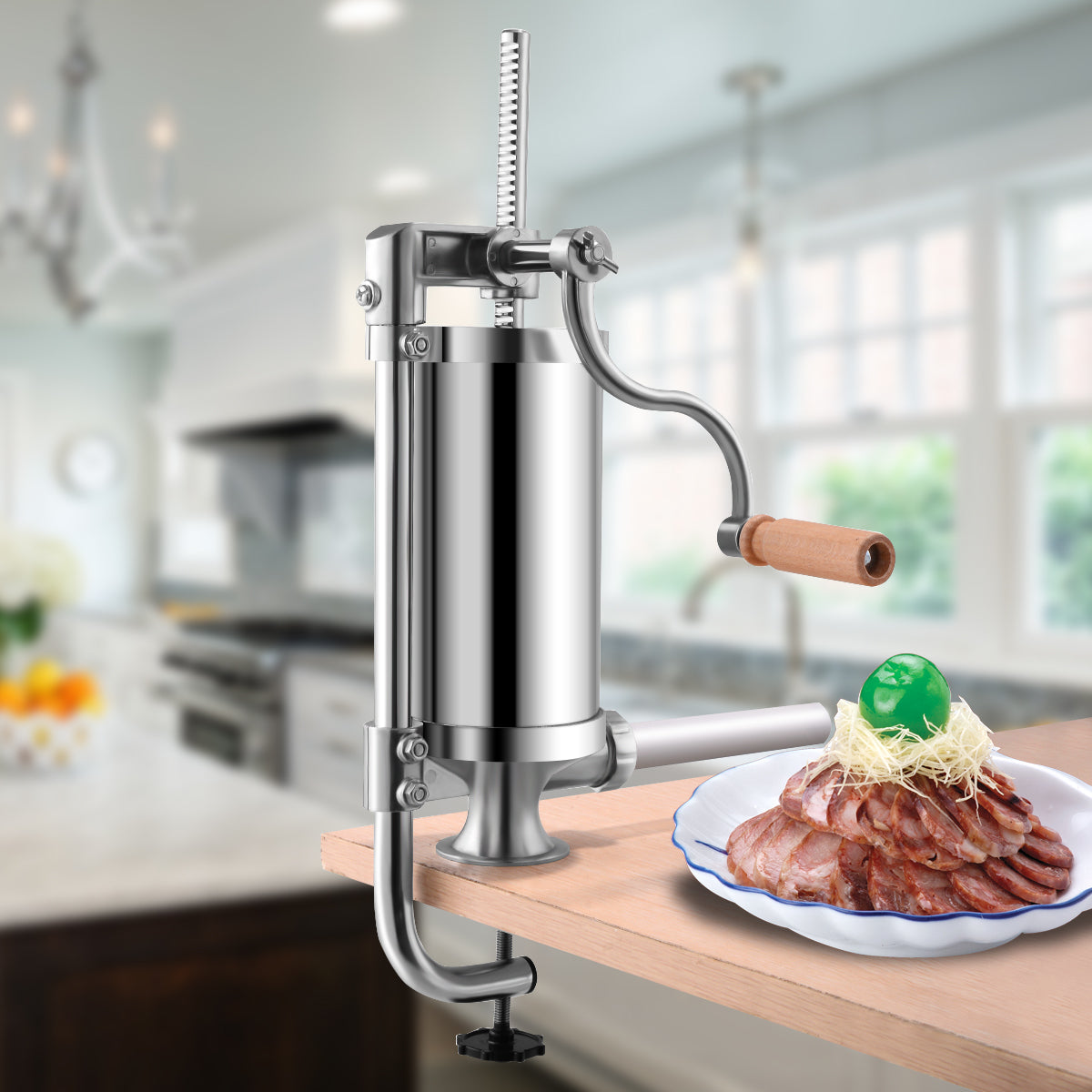 Insaccatrice per salsiccia, Macchina per salsiccia, 1,5L, in acciaio inox con 4 tubi di riempiment, Costway, 2