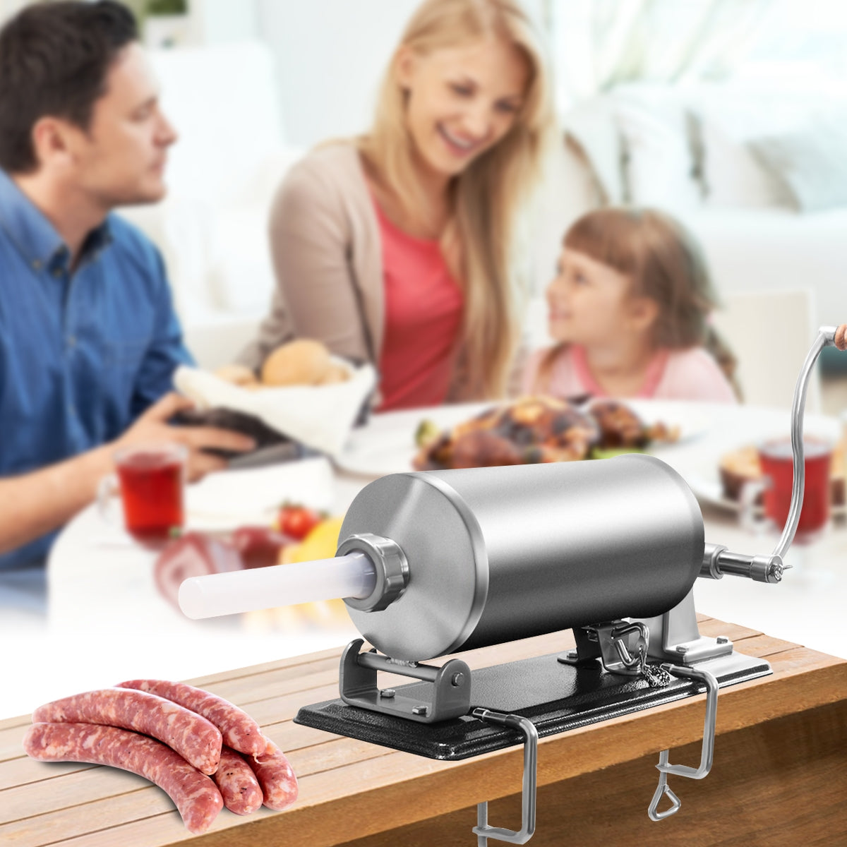 Insaccatrice per salsiccia, Macchina per salsiccia, 4,8L, in acciaio inox con 4 tubi di riempimento, Costway, 4
