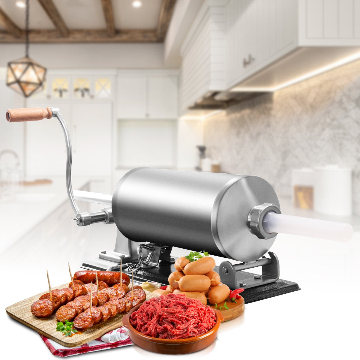 Insaccatrice per salsiccia, Macchina per salsiccia, 4,8L, in acciaio inox con 4 tubi di riempimento, Costway, 2