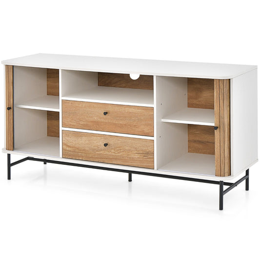 Credenza soggiorno, Buffet, Mobile porta TV, con ante scorrevoli 2 cassetti foro per cavi, Bianco, Costway, 1