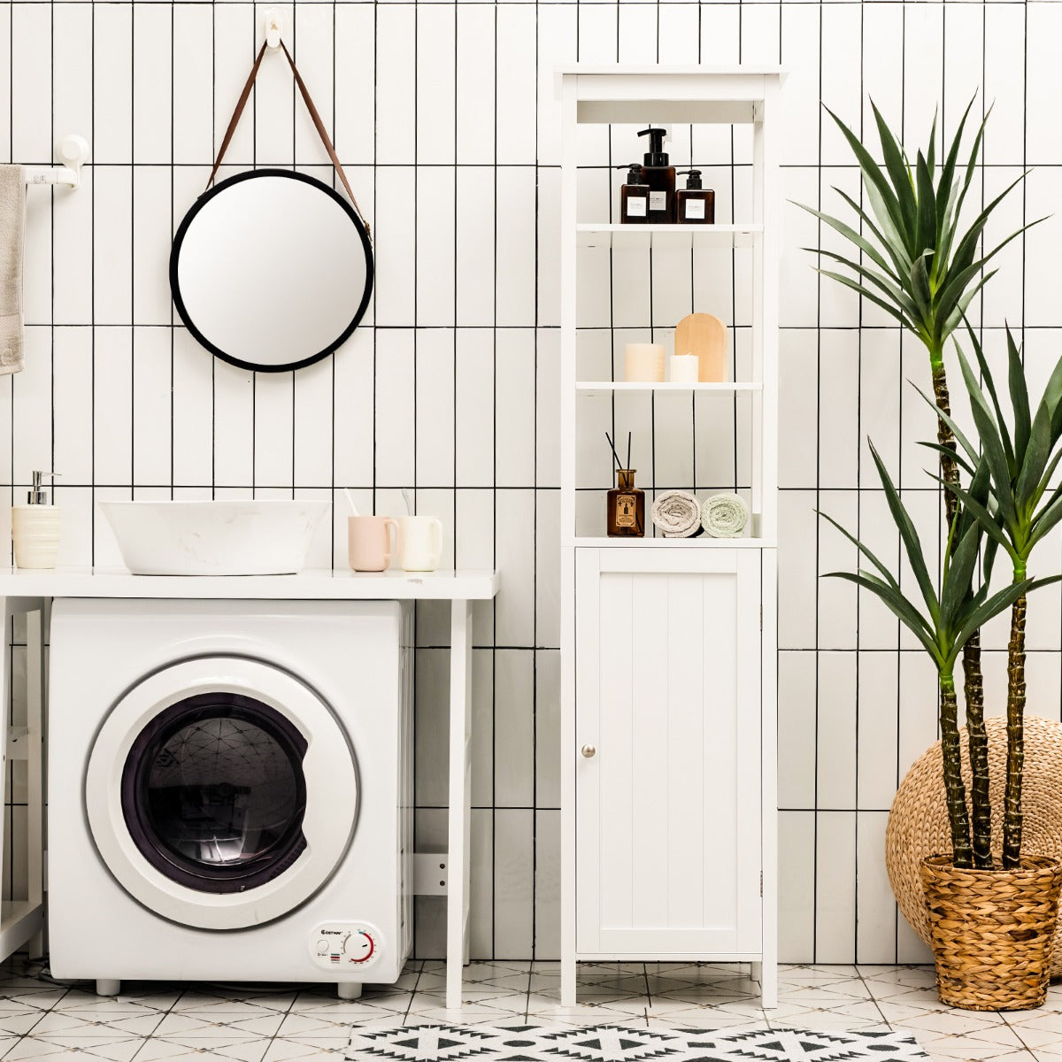 Mobiletto bagno salvaspazio, Armadio bagno, ripiano a 3 livelli, Colonna bagno salvaspazio, 3 posizioni Bianco, Costway, 2
