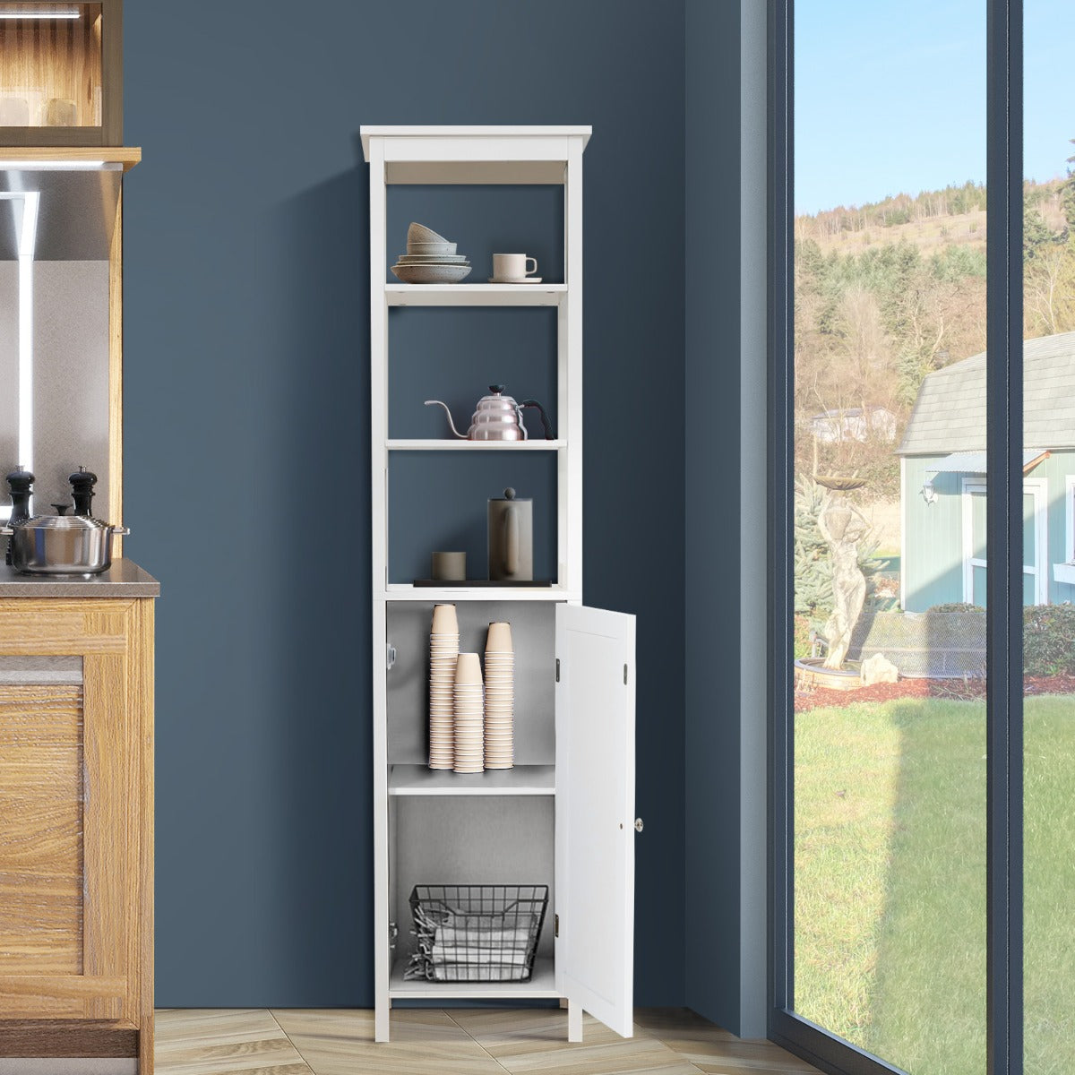 Mobiletto bagno salvaspazio, Armadio bagno, ripiano a 3 livelli, Colonna bagno salvaspazio, 3 posizioni Bianco, Costway, 3