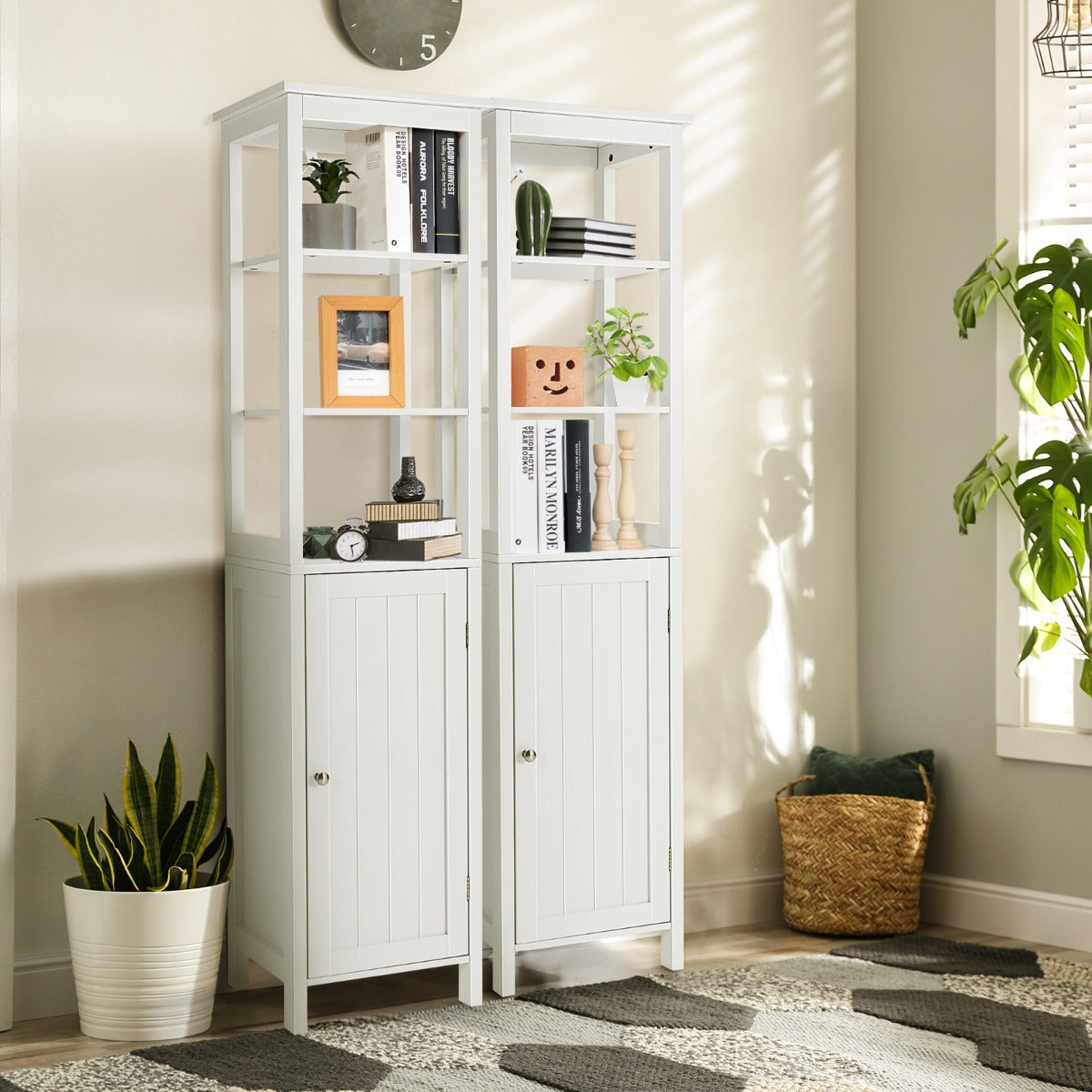 Mobiletto bagno salvaspazio, Armadio bagno, ripiano a 3 livelli, Colonna bagno salvaspazio, 3 posizioni Bianco, Costway, 4