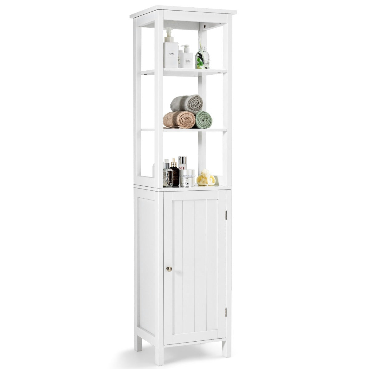 Mobiletto bagno salvaspazio, Armadio bagno, ripiano a 3 livelli, Colonna bagno salvaspazio, 3 posizioni Bianco, Costway, 5