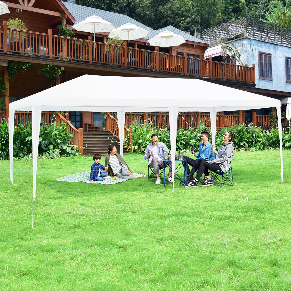 Gazebo giardino, 3x6m, Tendapro, Gazebo esterno, 4 tende laterali rimovibili e 2 porte con cerniera, Bianco, Costway, 2