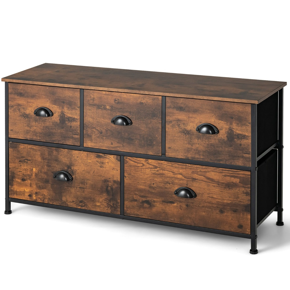 Comò, Credenza soggiorno, Mobile spazioso, Organizer con 5 cassetti in tessuto rimovibili pieghevoli telaio in acciaio, Marrone, Costway, 1