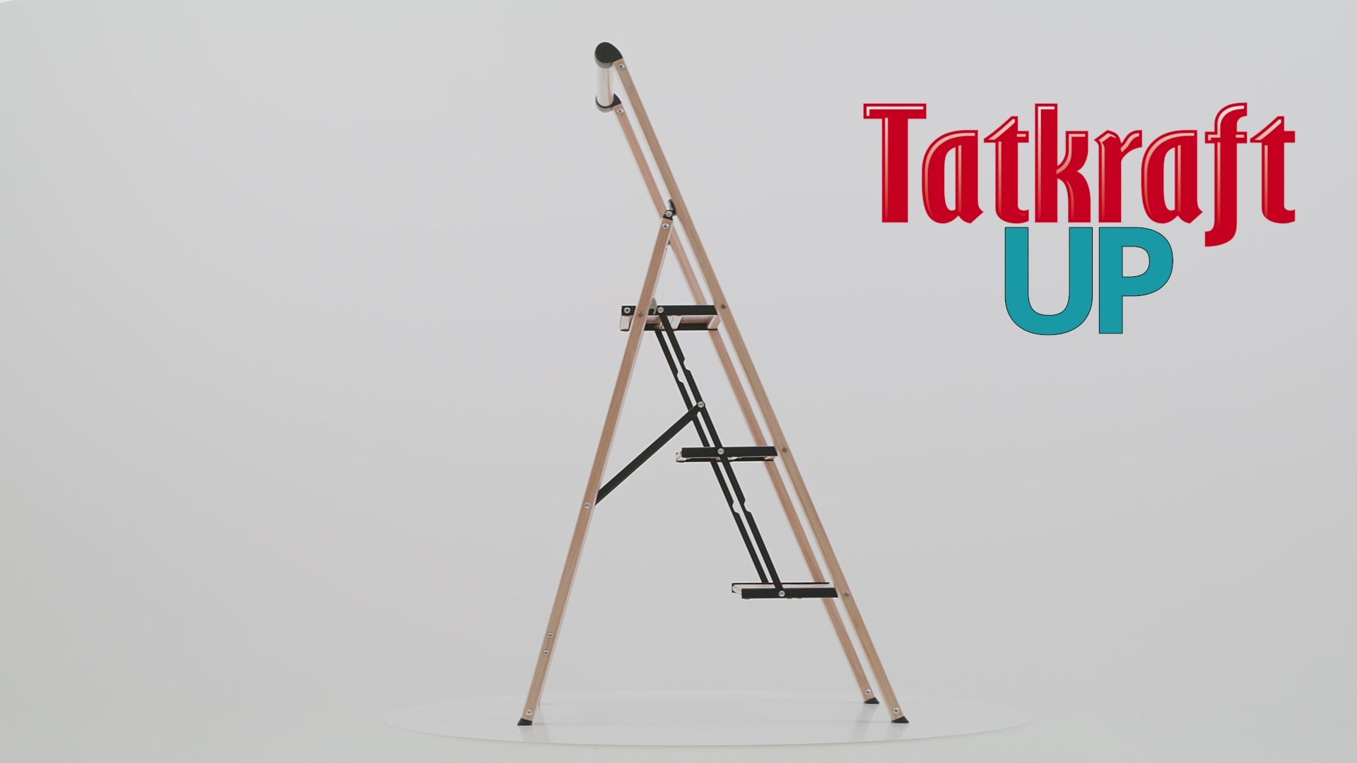 Tatkraft Up - Scaletta Pieghevole a 3 Gradini Antiscivolo, in Alluminio in Texture di Сenere Legno Scandinavo