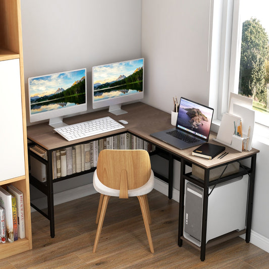 Scrivania Angolare, Scrivania ad Angolo da 140cm, Scrivania porta PC, Scrivania da Ufficio, Grigio, Costway, 2