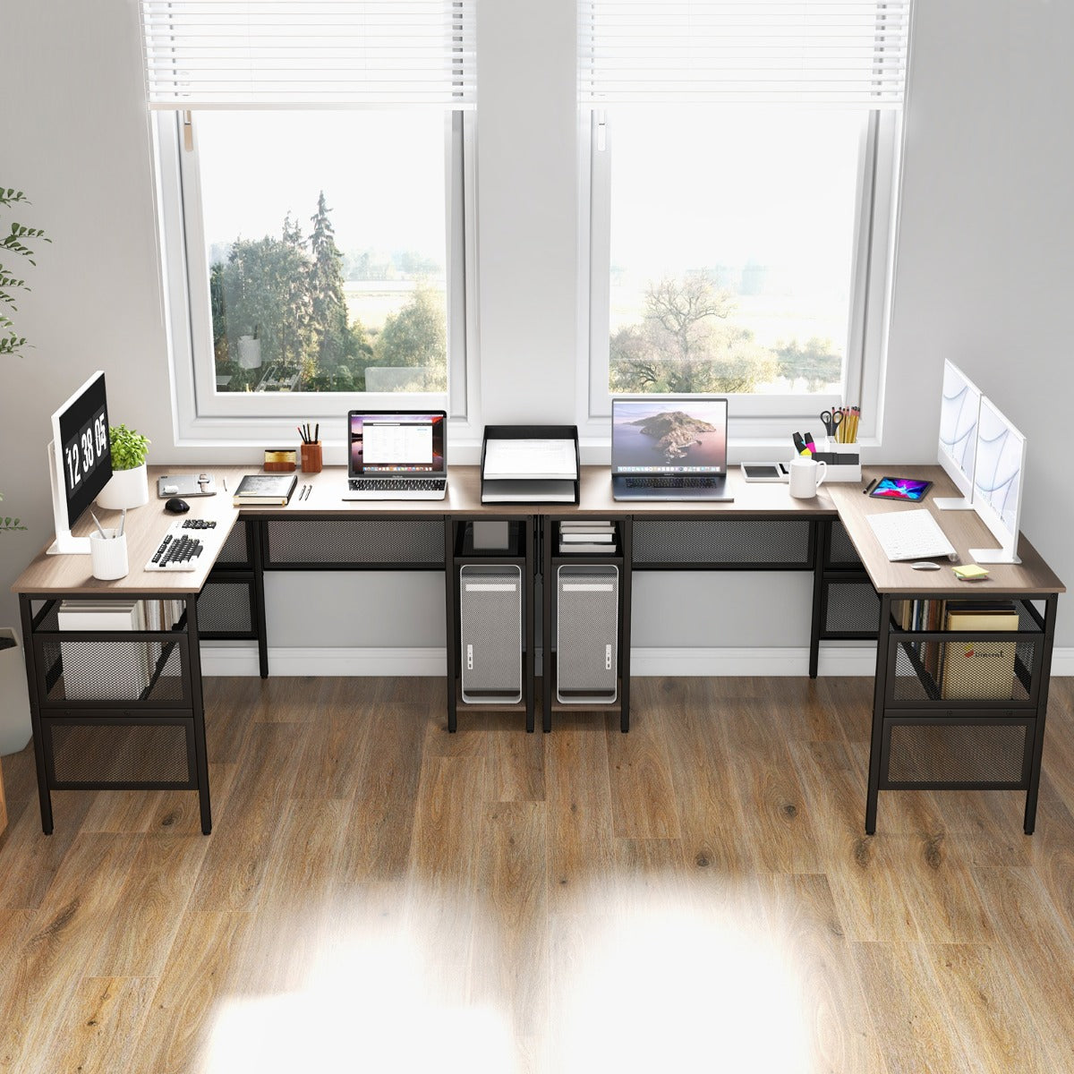 Scrivania Angolare, Scrivania ad Angolo da 140cm, Scrivania porta PC, Scrivania da Ufficio, Grigio, Costway, 4