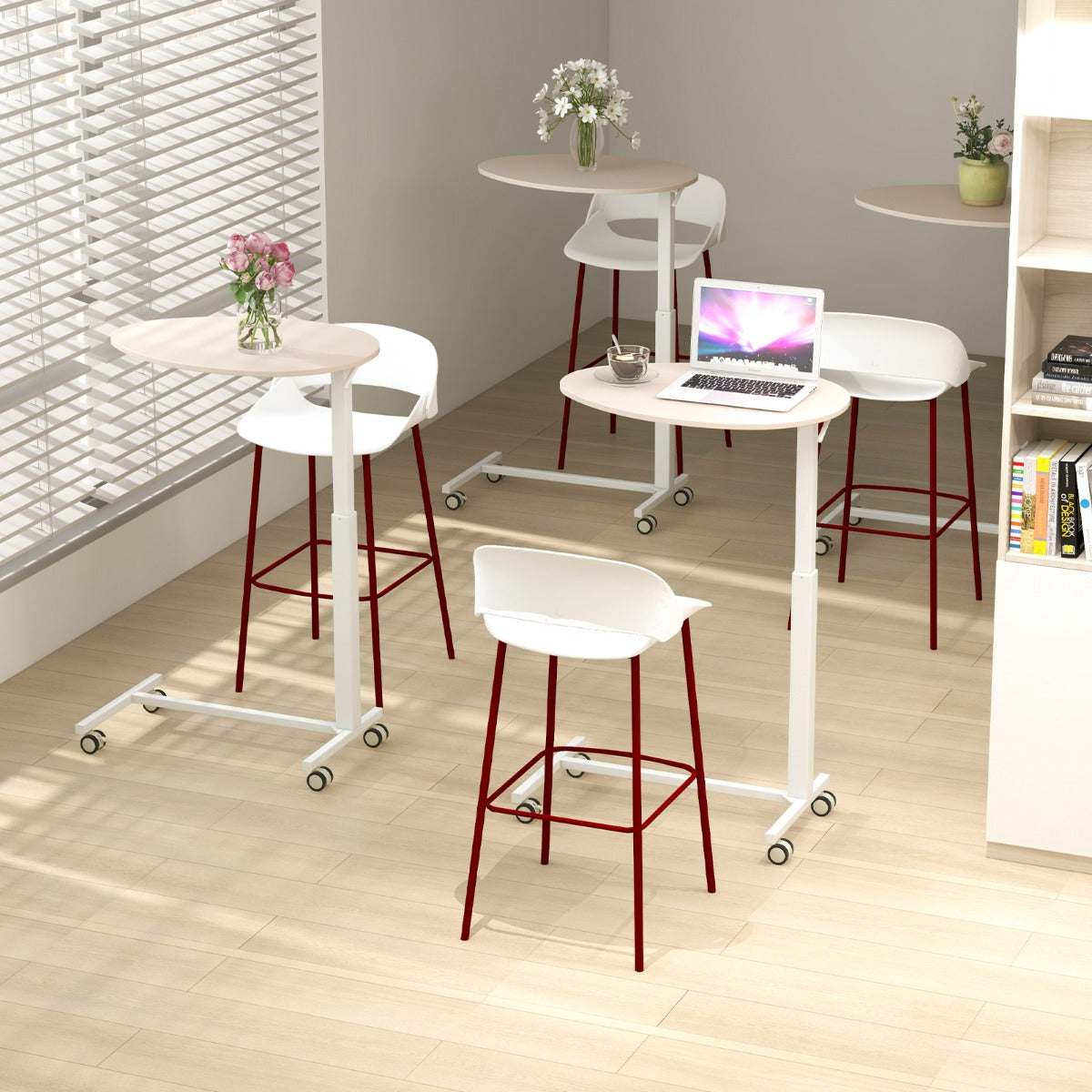 Scrivania PC, tavolo con ruote, con ruote bloccabili e piano ovale, Scrivania rotante regolabile in altezza, Roseo, Costway, 4