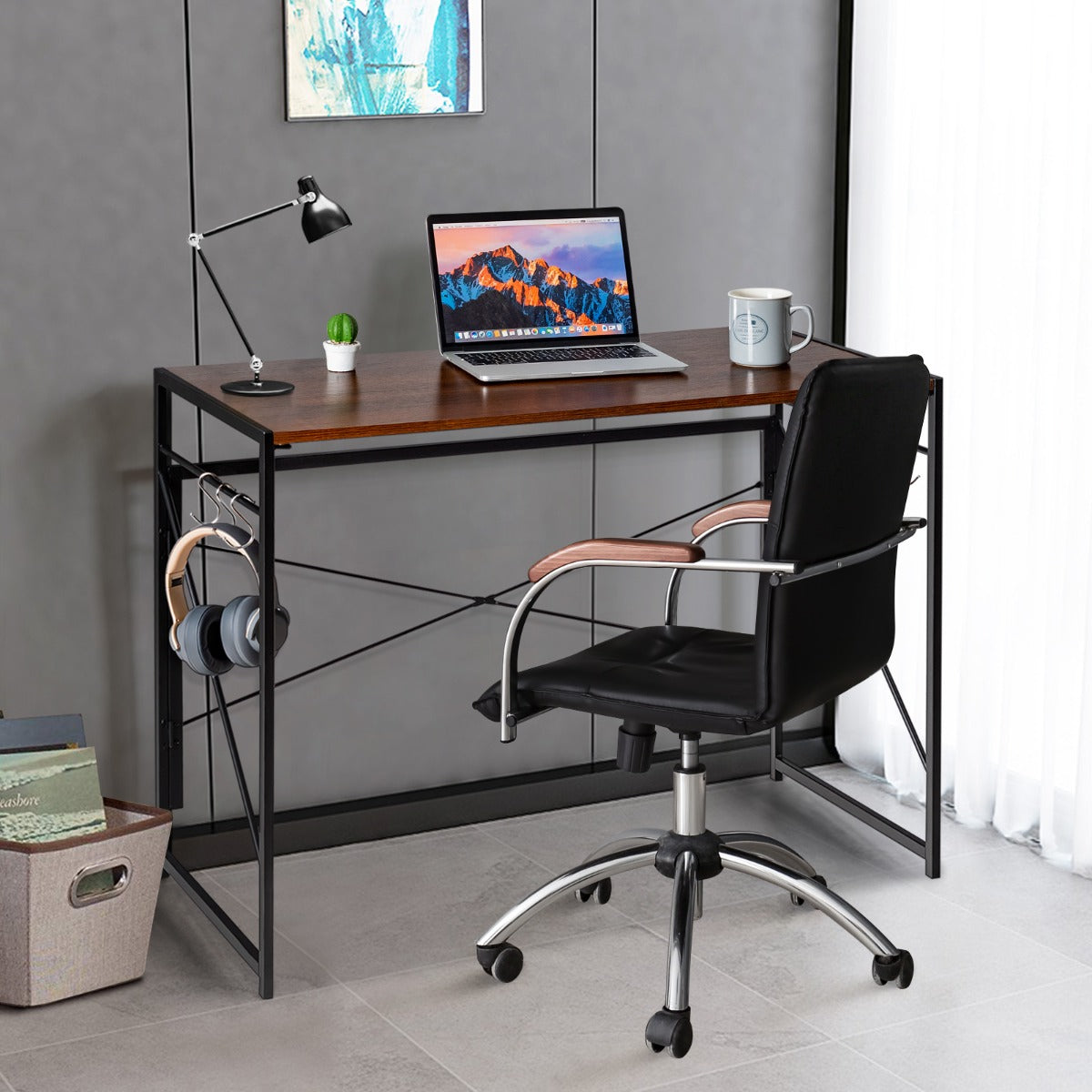 Tavolo Pieghevole, Scrivania Moderna, Scrivania da Ufficio, Scrivania per Computer, Scrivania per PC, Costway, 4