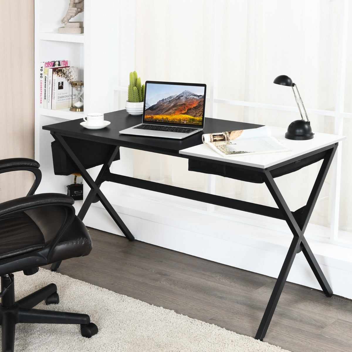 Scrivania Moderna, Scrivania per Ufficio, Scrivania per Computer da 120cm, Scrivania per PC, Nero, Costway, 2