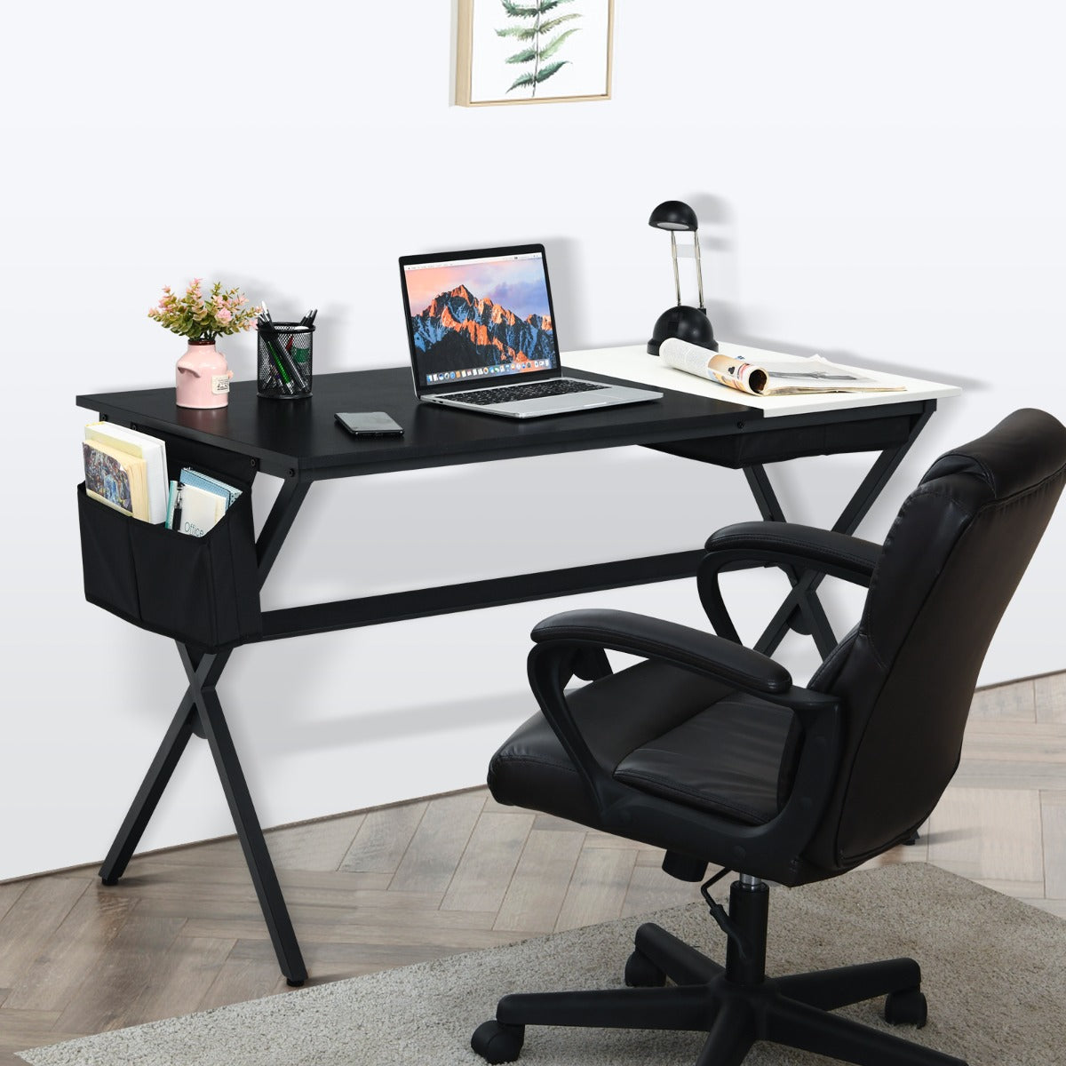 Scrivania Moderna, Scrivania per Ufficio, Scrivania per Computer da 120cm, Scrivania per PC, Nero, Costway, 3