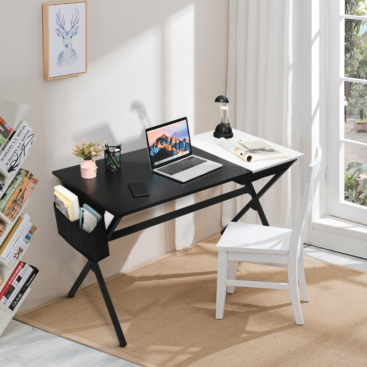 Scrivania Moderna, Scrivania per Ufficio, Scrivania per Computer da 120cm, Scrivania per PC, Nero, Costway, 5
