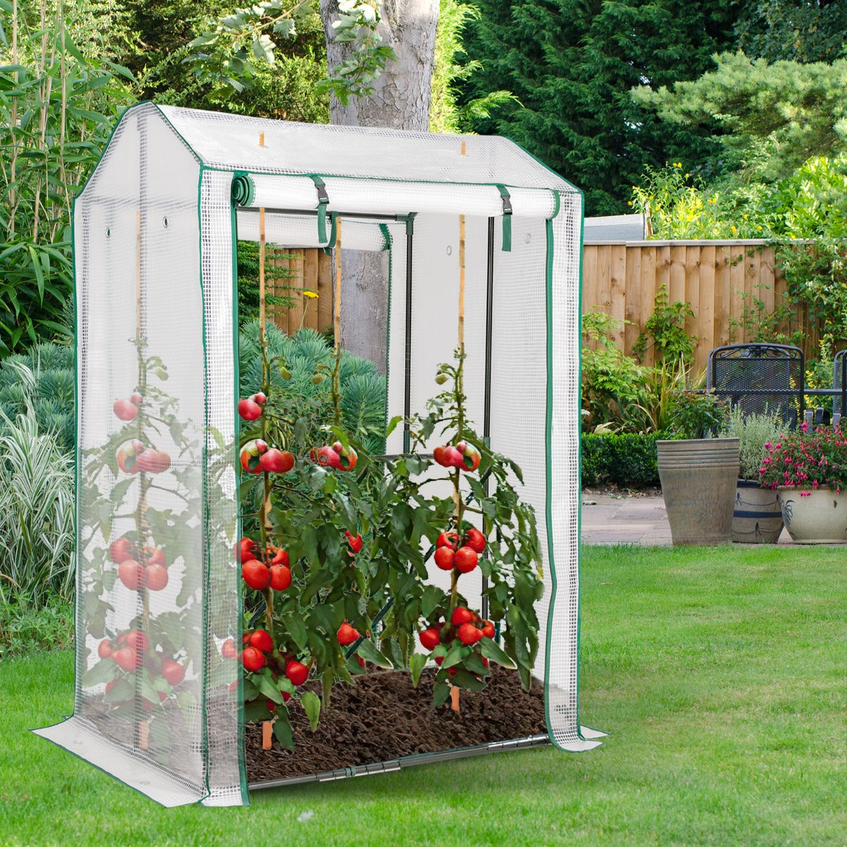Serra da giardino, accessibile con struttura in acciaio, Serra con 2 porte a cerniera copertura in PE, Bianco, Costway, 2