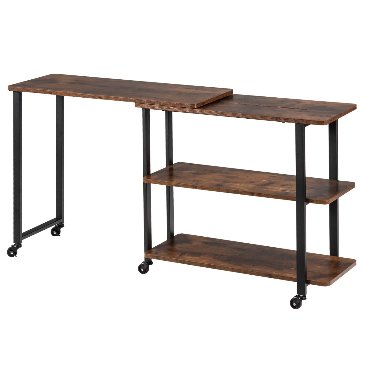 Castway - Scrivania angolare, Mobile scrivania, Scrivania ufficio, con angolo a destra o a sinistra, Scrivania con ruote Marrone, Costway, 5