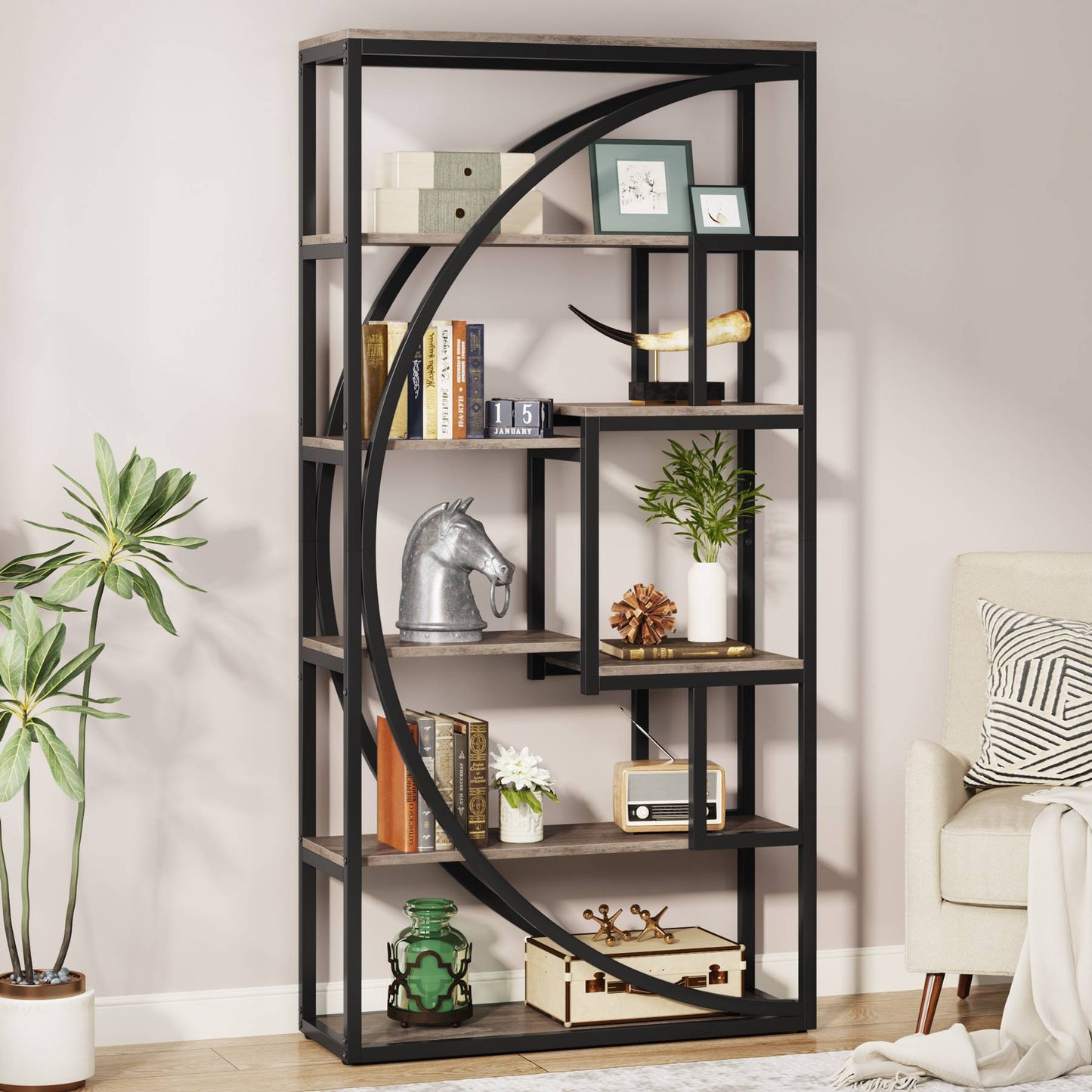 Tribesigns, libreria a 5 livelli, libreria alta 180 cm con 8 ripiani di stoccaggio aperti