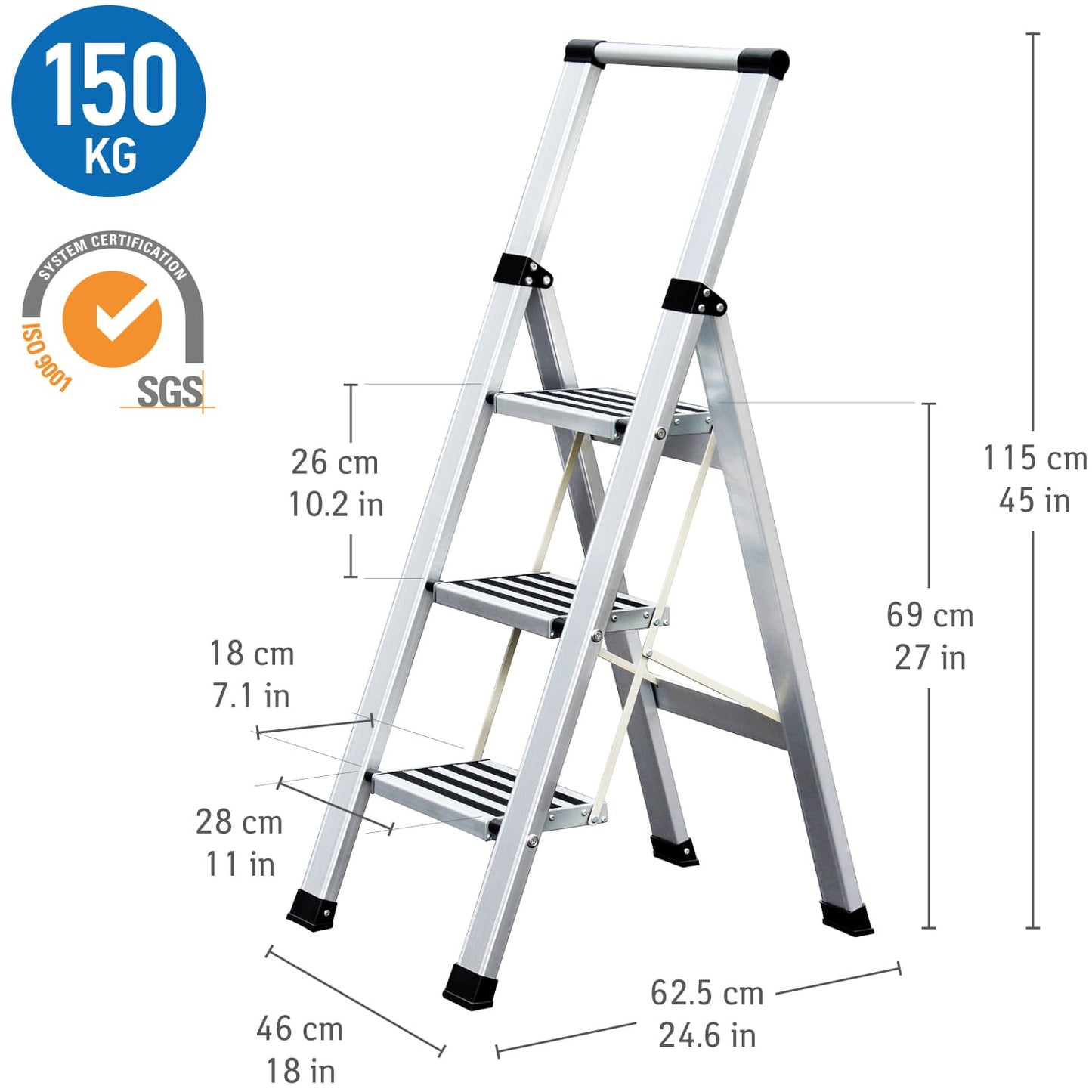 Scaletta pieghevole in alluminio a 3 gradini, Tatkraft Adamant