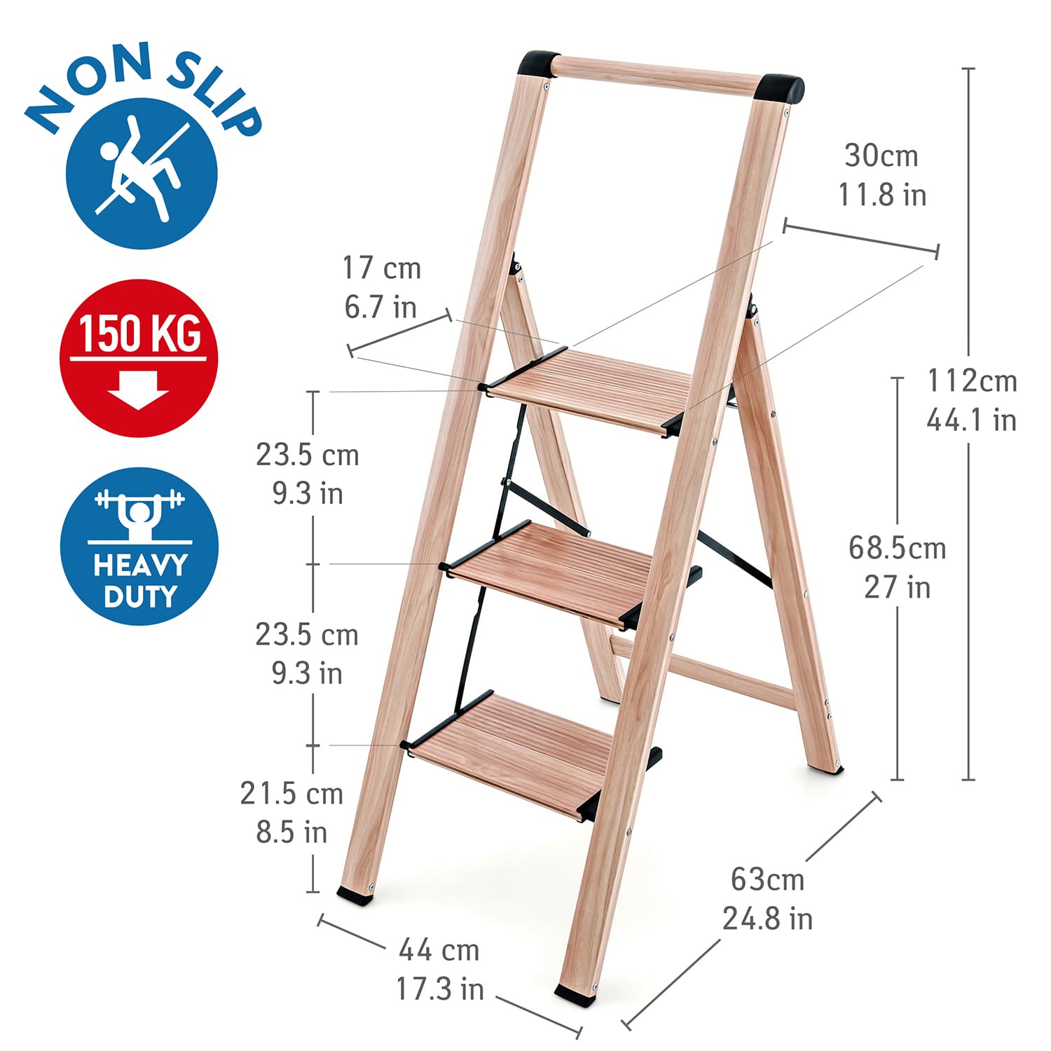 Scala domestica, Dimensioni: 112x63x44 cm, formato piegato 123x44,5x5 cm, Tatkraft Up