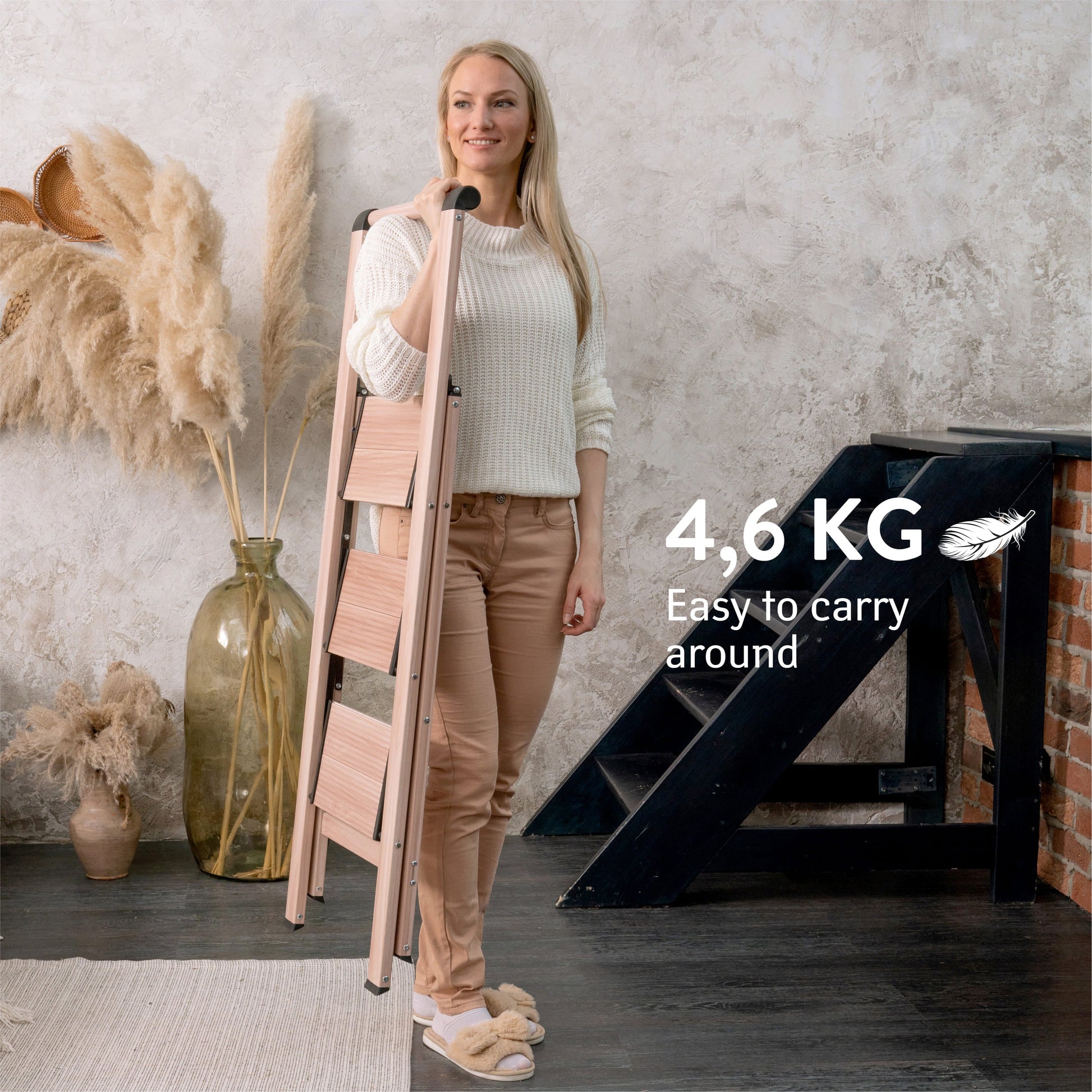 Tatkraft Up - Scaletta Pieghevole a 3 Gradini Antiscivolo, pesa solo 4.6 kg quando piegato