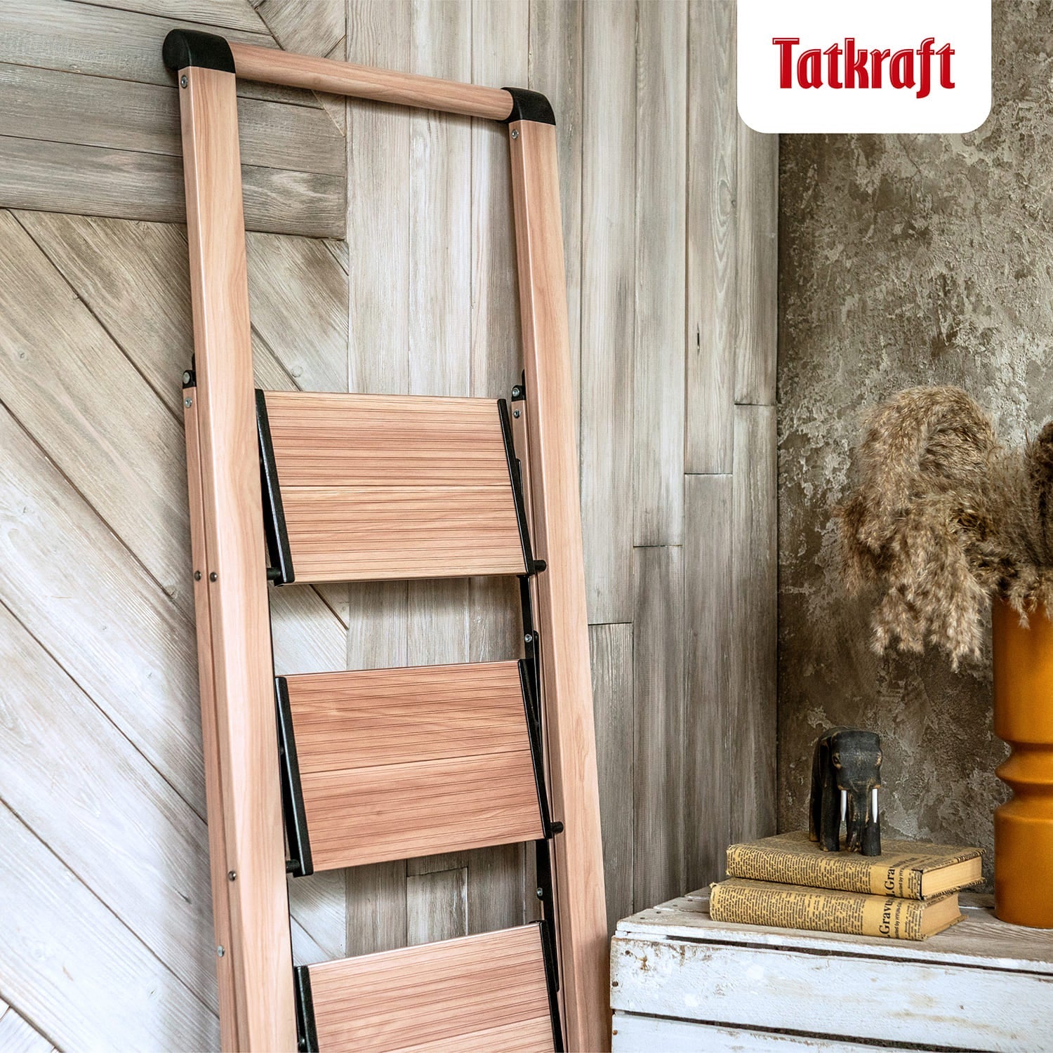 Scaletta pieghevole, scala 3 gradini antiscivolo, in alluminio, in stile scandinavo, 150 kg