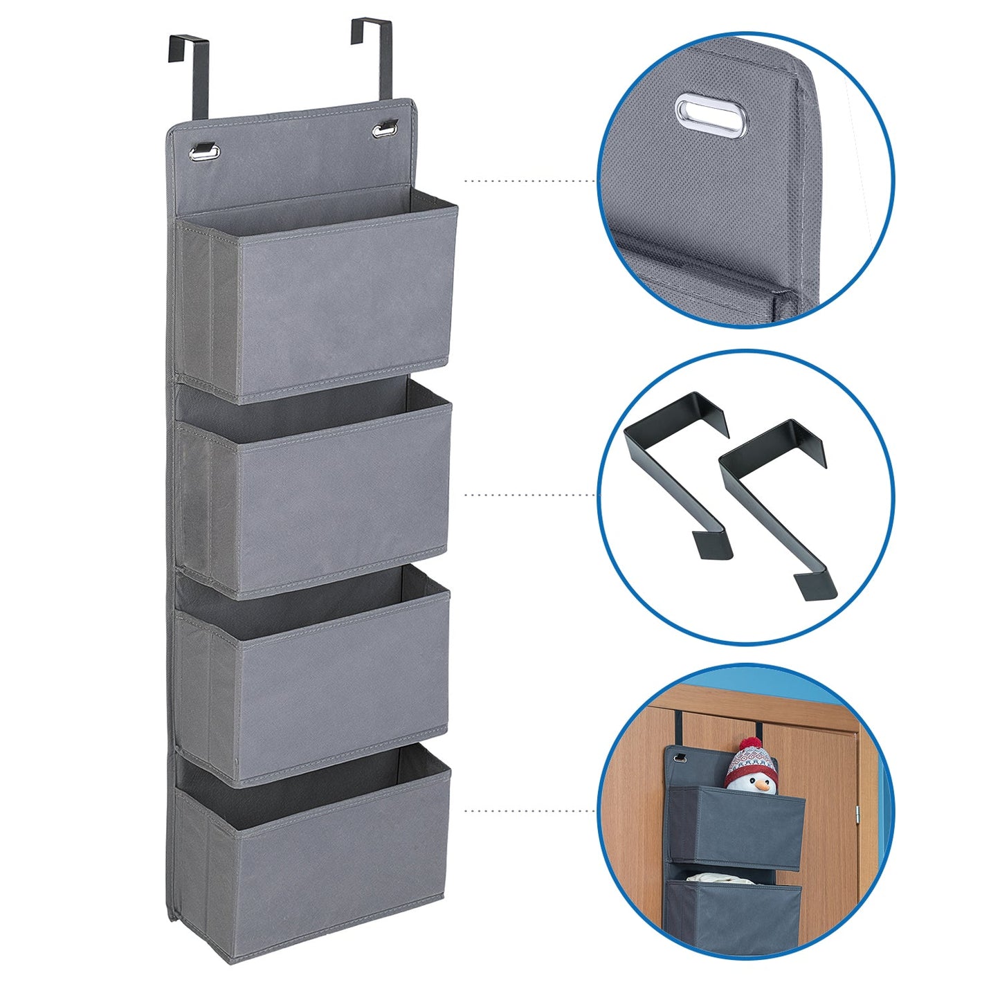 Portaoggetti in tessuto a 4 scomparti da appendere alla porta, Tatkraft Cozy, 3