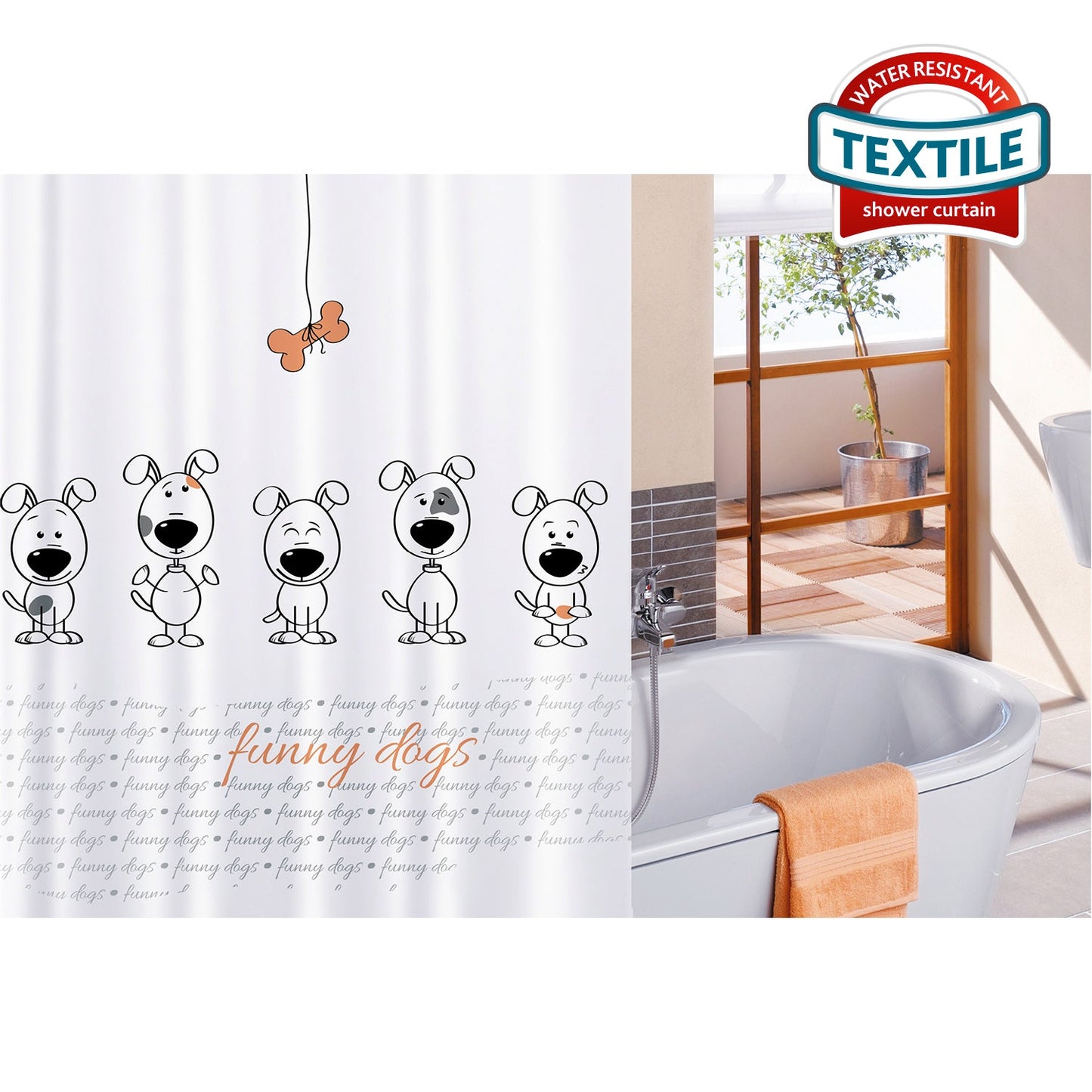 Tatkraft Funny Dogs - tenda da doccia in poliestere con rane divertenti, 180x180 cm, 1
