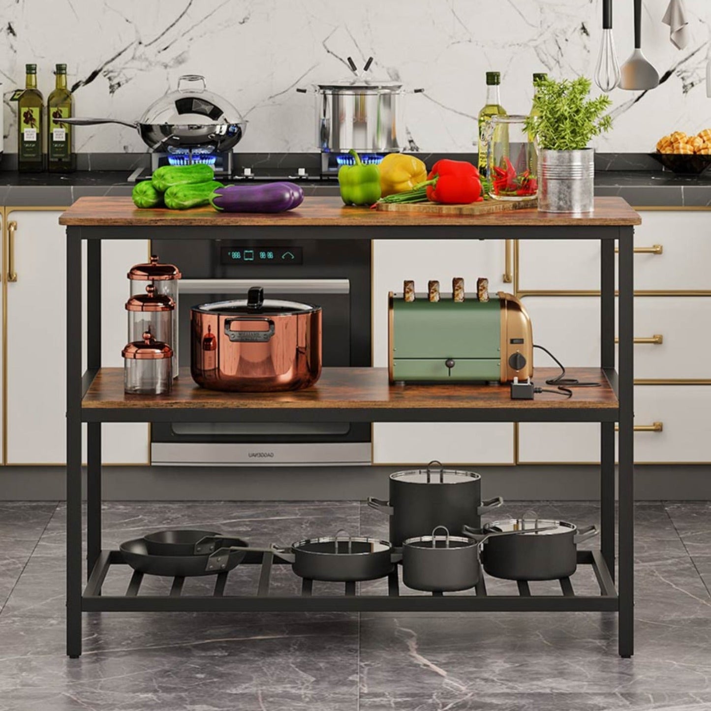 Vasagle, scaffale da cucina marrone vintage e nero, 2