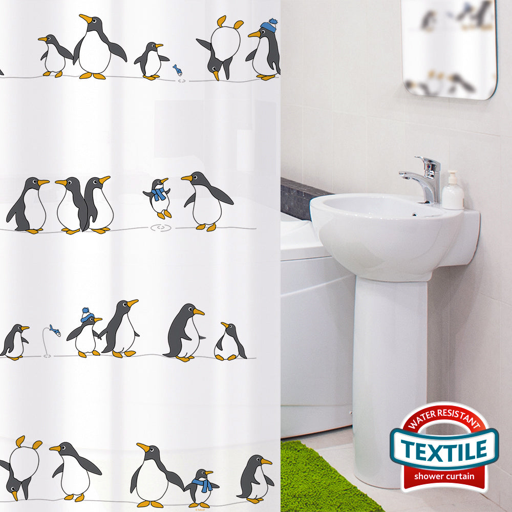 Tatkraft Penguins - tenda da doccia in poliestere con rane divertenti, tenda doccia, 1