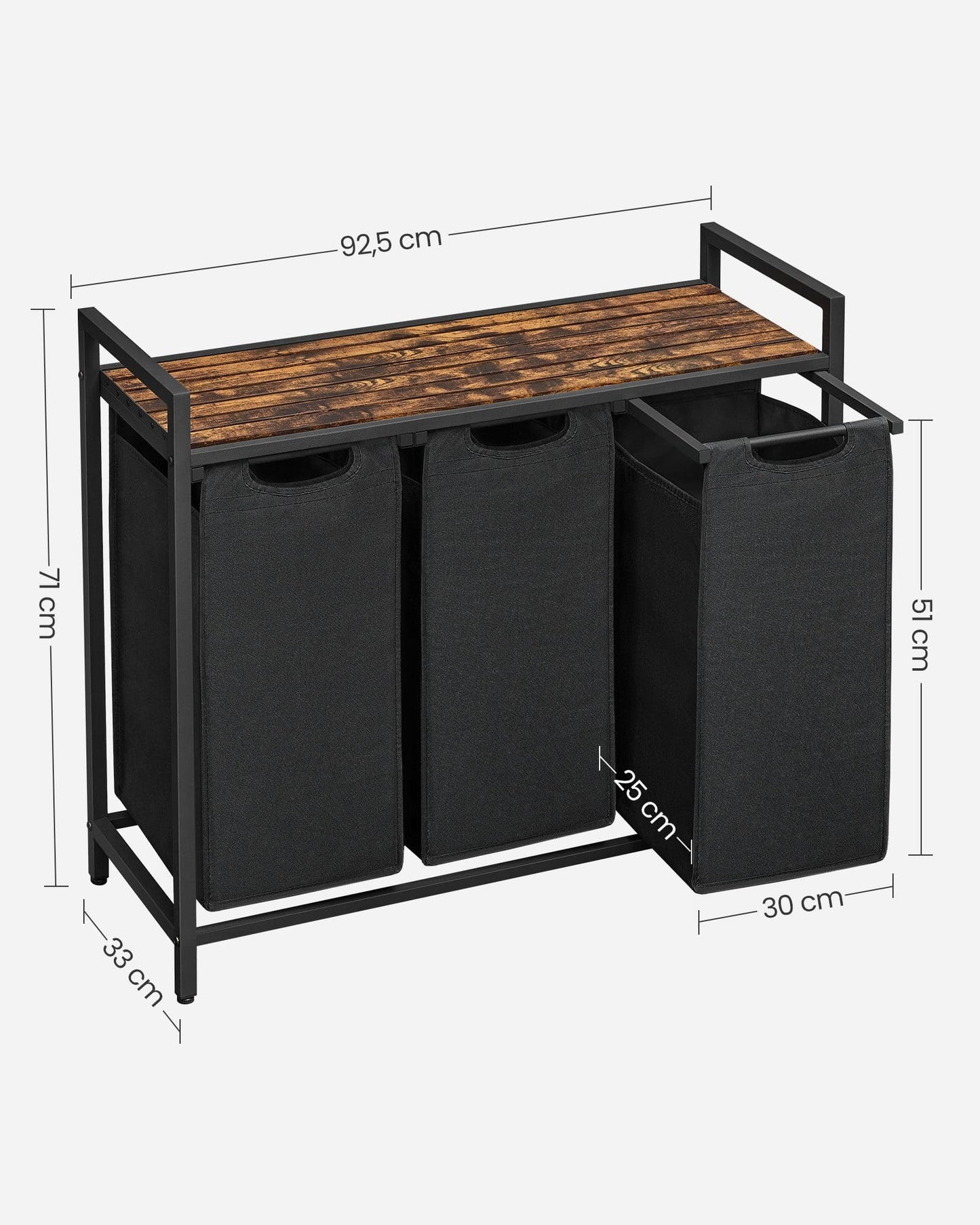 Raccoglitore di biancheria, porta biancheria a 3 scomparti, Vasagle