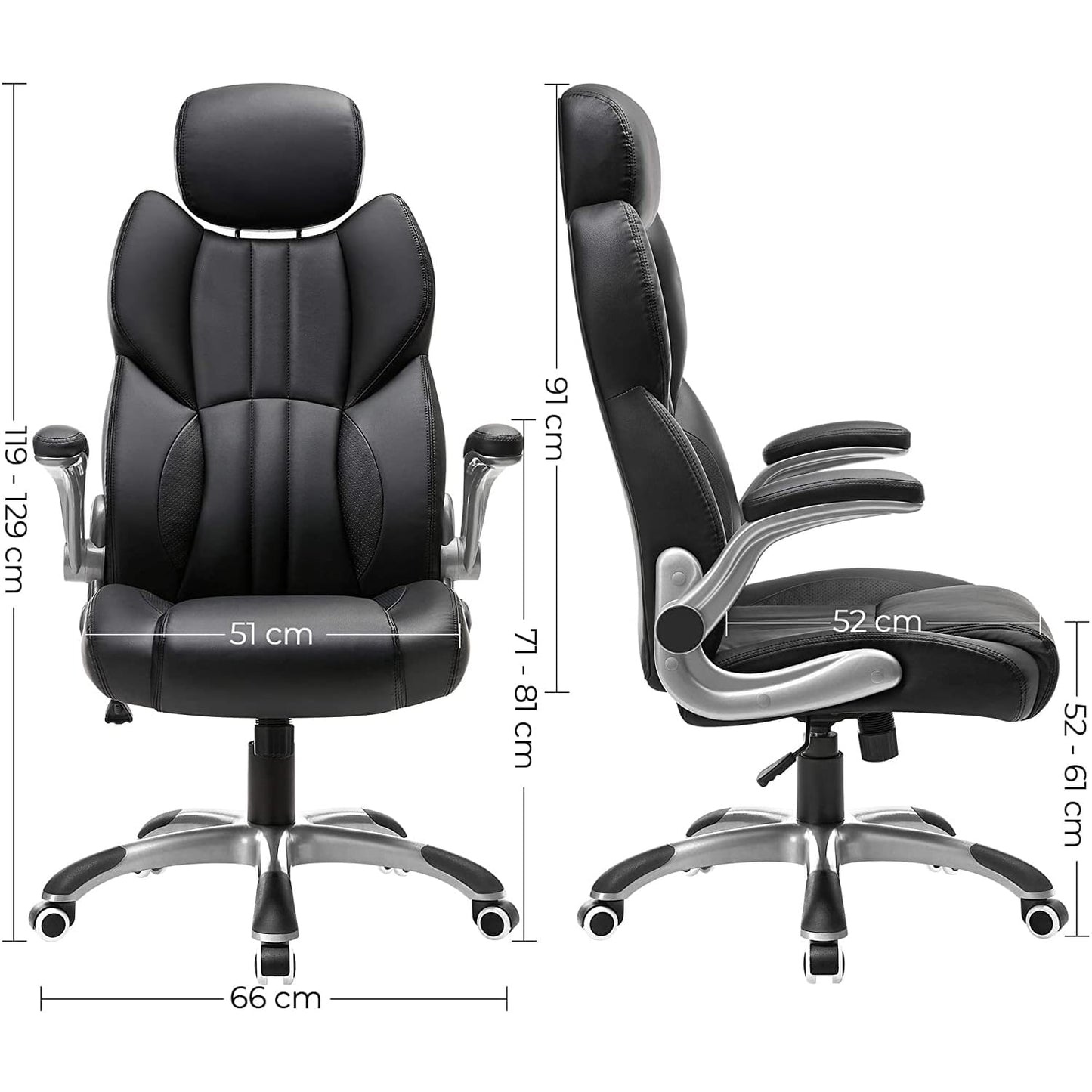 Poltrona girevole, sedia da ufficio, Base solida, pistone di qualità, rotelle resistenti, supporto fino a 150 kg, SONGMICS