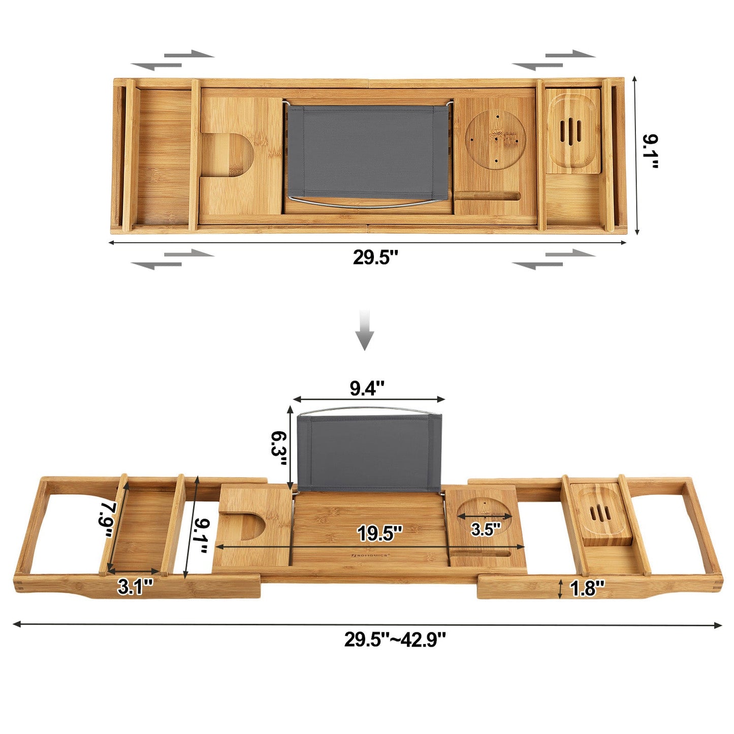 Songmics, vaschetta da bagno in bambu, 6